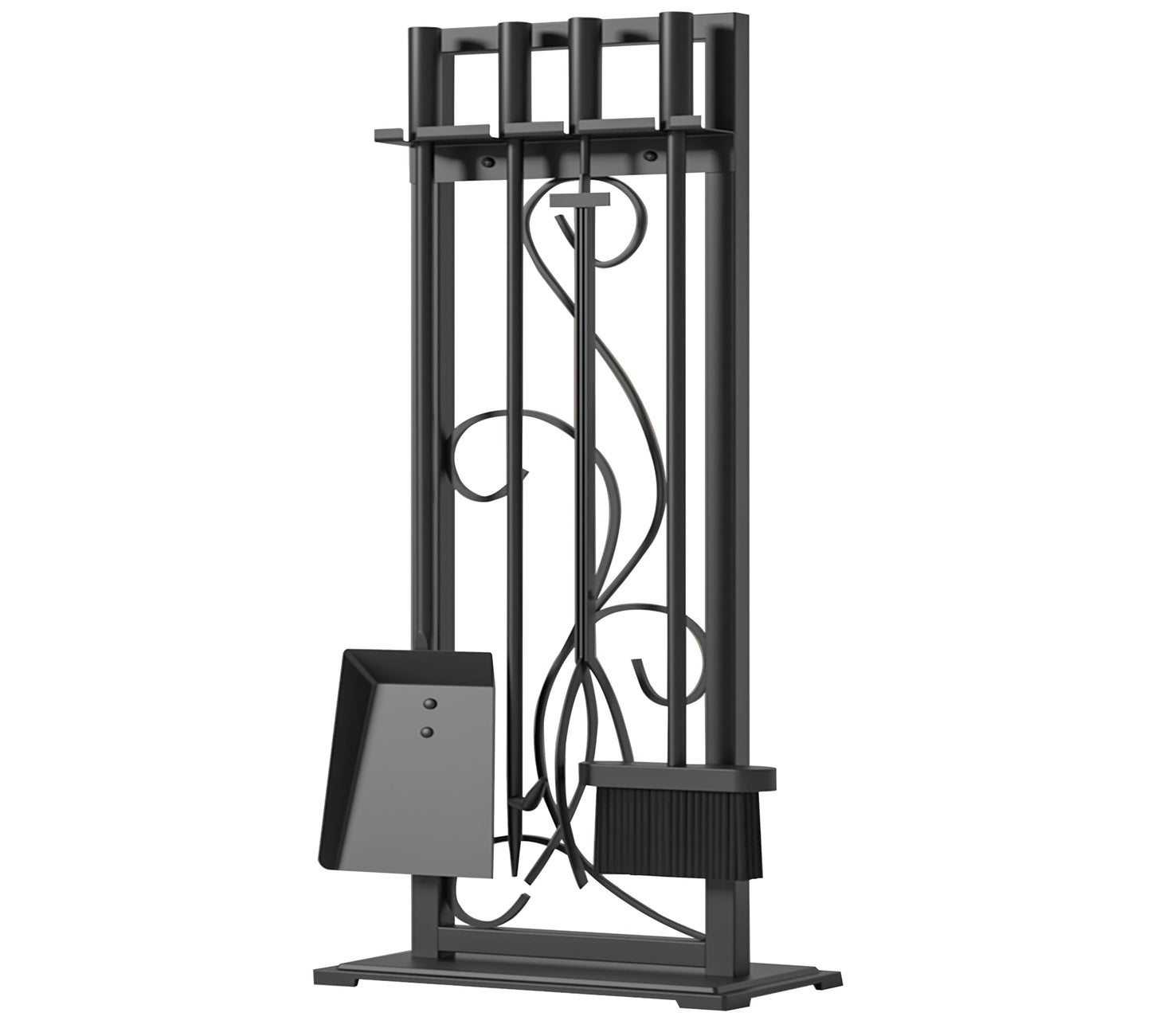 Kingson 5-Piece Heavy Duty Wrought Iron Fireplace Tool Set - Durable Indoor & Outdoor Fireplace Accessories with Decorative Black Finish - Stylish and Functional Hearth Décor for Fireplaces