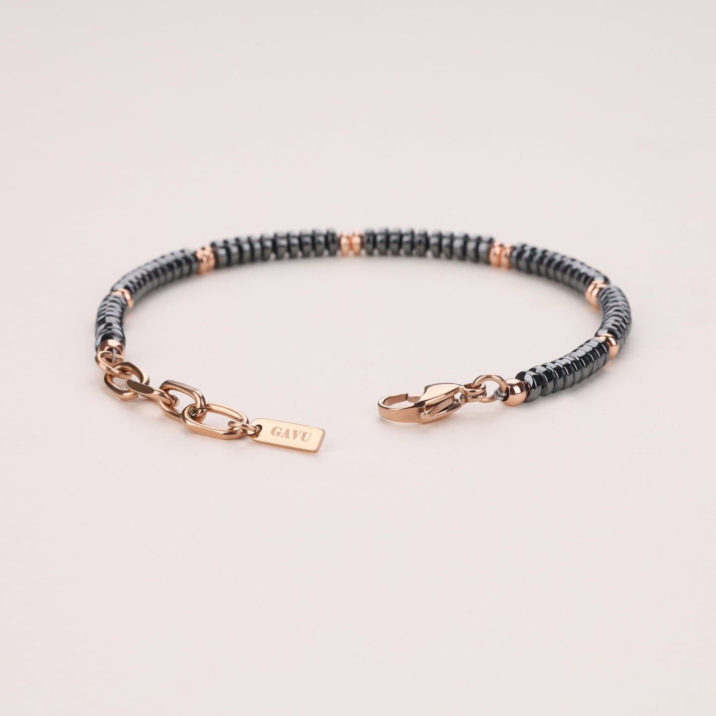 GAVU Crystal Jewelry, Stainless Steel Hematite Stone Beaded Bracelet for Men, Rosegold Bracelet for Men