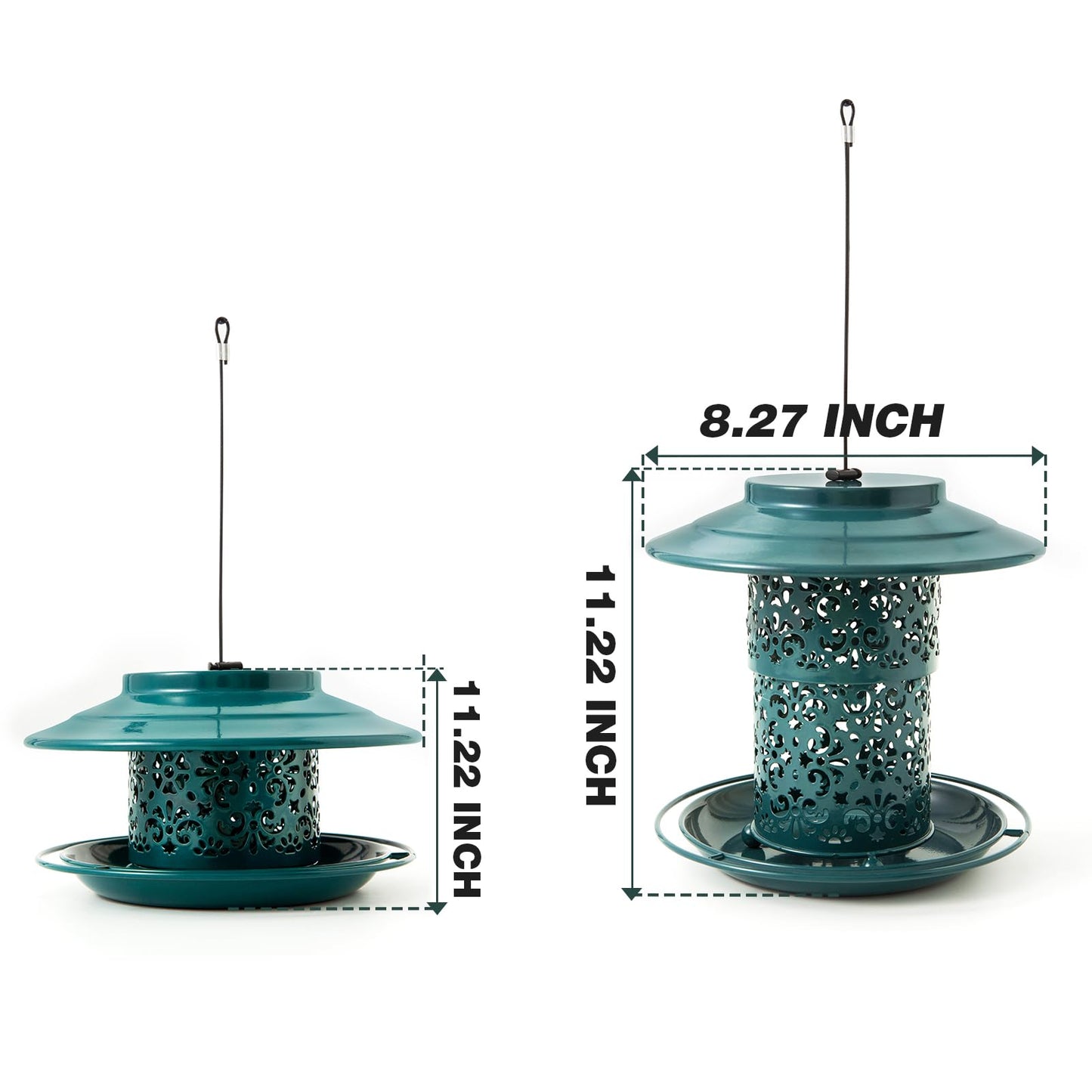 Godinsky Metal Bird Feeders for Outdoors Hanging, Weather Resistant Wild Bird Feeder with 360 Degree Feeding Tray (Green)