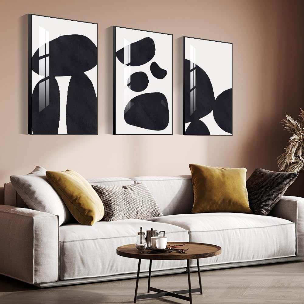 Abstract Wall Art Prints, Framed Wall Art for Living Room, Bedroom, Dining Room, Nursery, Office, Kitchen, Bathroom (Black, 24"X 32" X 3 panel)