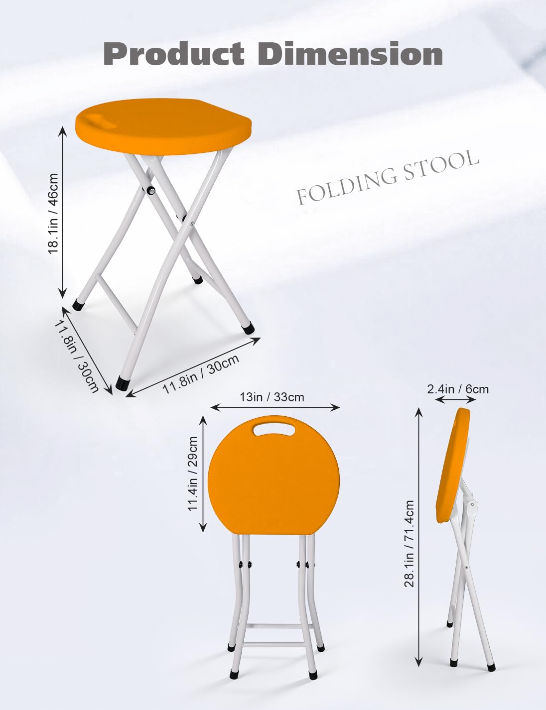 ICSPOID 18 Inch Folding Stool with Handle, Folding Chair, 600 lbs Capacity Portable Foldable Bar Stool with Non-Slip Feet, Collapsible Stool for Indoor Outdoor Use