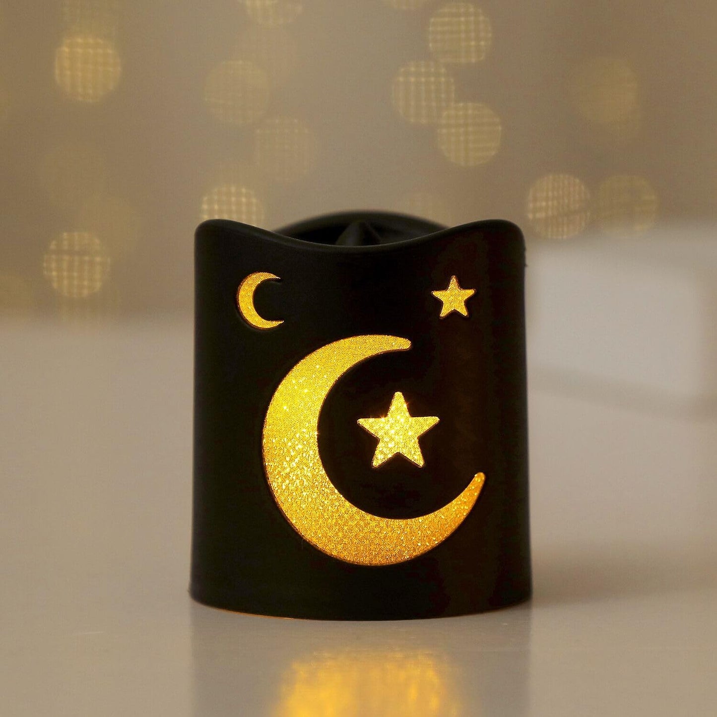 NUVCELKA Ramadan Lantern, 4 Pack LED Mini Moon Star Pattern for Home Table Fireplace Indoor Eid Mubarak Decor