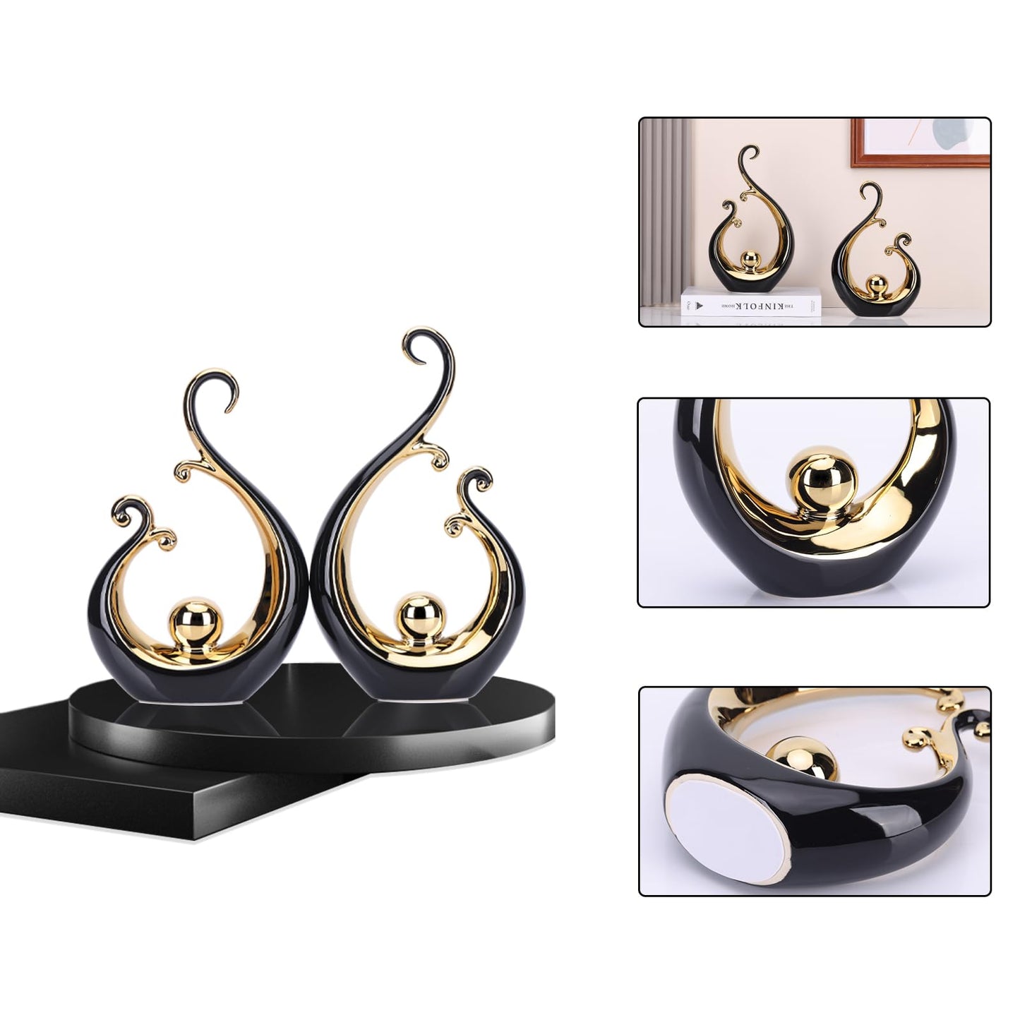 Glossy Black and Gold Decor Ceramic Statue, Modern Abstract Art Luxury Centerpiece - Black Gold Shelves Bookshelf&dining Table Decorations, Versatile Coffee Table Tv Stand Home Decor and Gift Choice