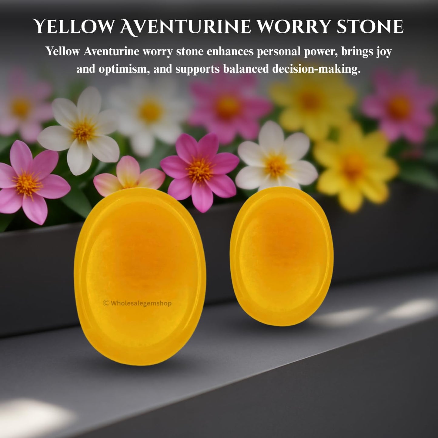 GEMSCITE Yellow Aventurine Thumb Worry Stones Metaphysical Gemstone Crystal Healing Reiki Men Women Gift FENG Shui Positive Energy Love Wellness Palm Stones Wicca Powerful