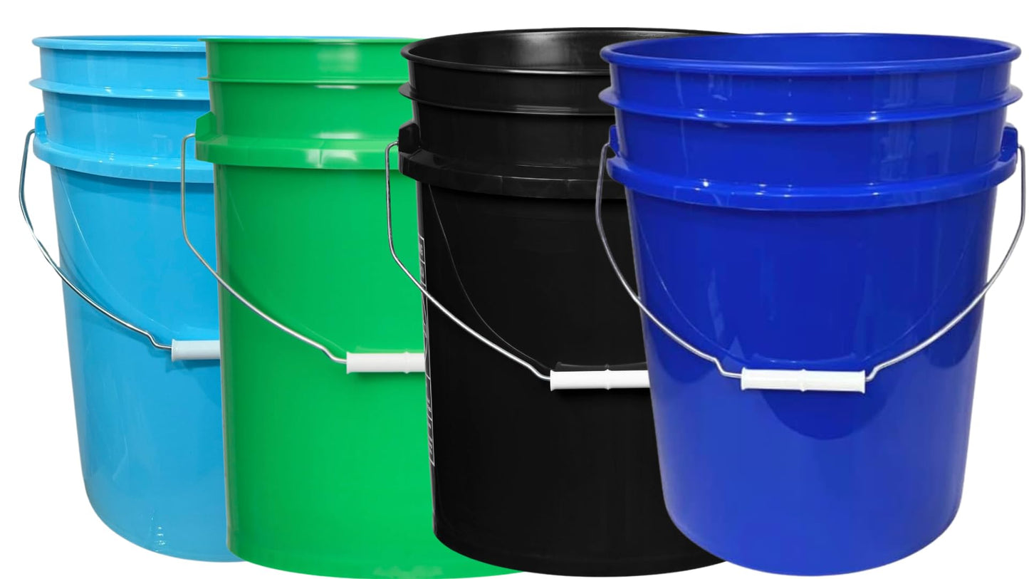 House Naturals 5 Gallon Food Grade Made in USA Bucket - Pack of 4 (Aqua/Green/Black/Reflex Blue)