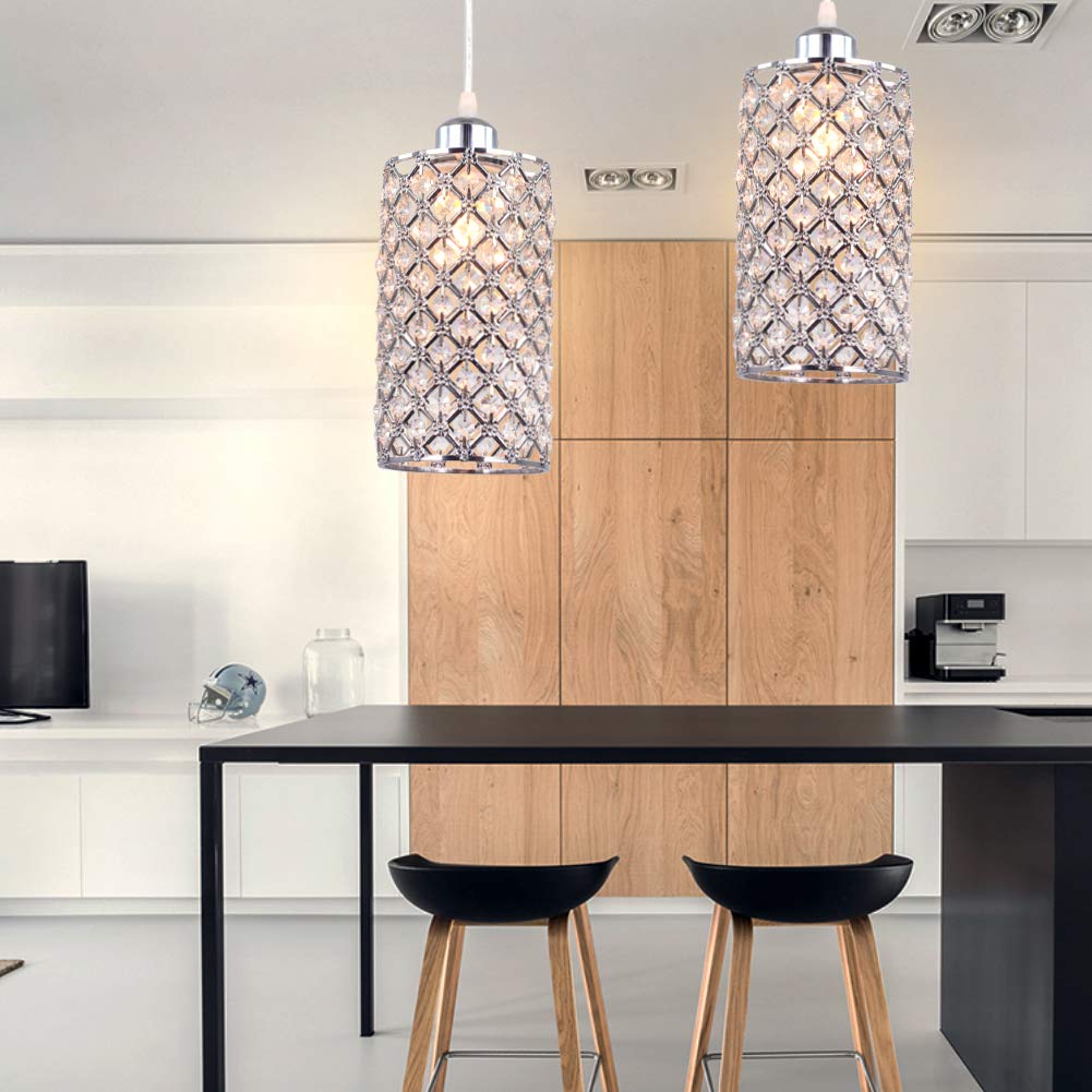 diisunbihuo Modern Crystal Pendant Lighting Hanging Pendant Lighting Fixture Adjustable Ceiling Light for Kitchen Dining Room Bedroom Kitchen Island (Silver)
