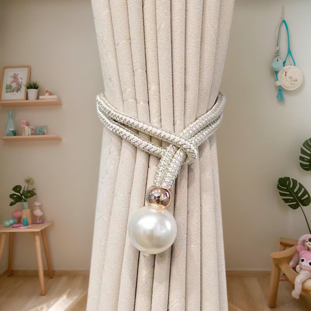 2PCS Curtain Tiebacks Elegant White Large – Easy to Clean and Perfect for Securing Curtains with Grace and Beauty,Stylish and Durable Decorative Accessories for Your Home (White)