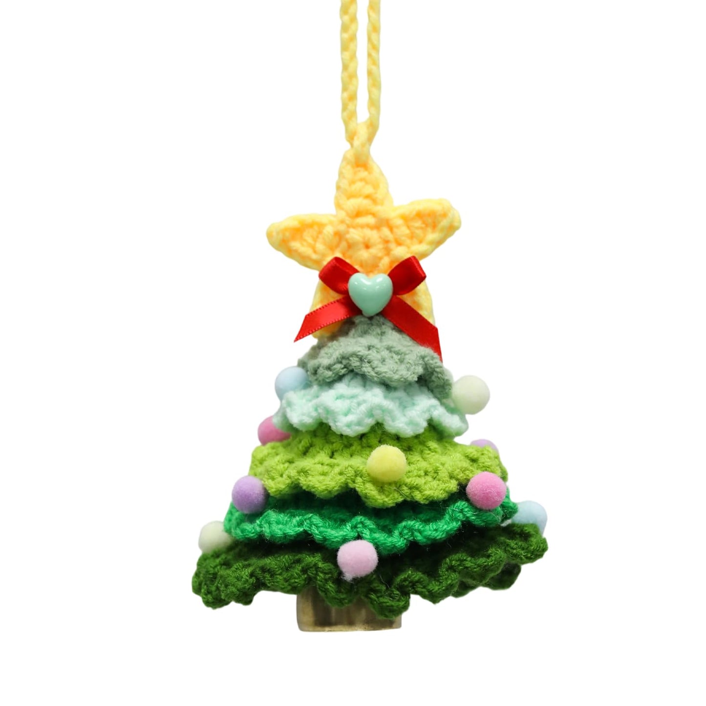Wuyituart Green Crochet Christmas Tree Hanging Ornament with Bell Handmade Knitted Bell Ornaments Crochet Car Decor