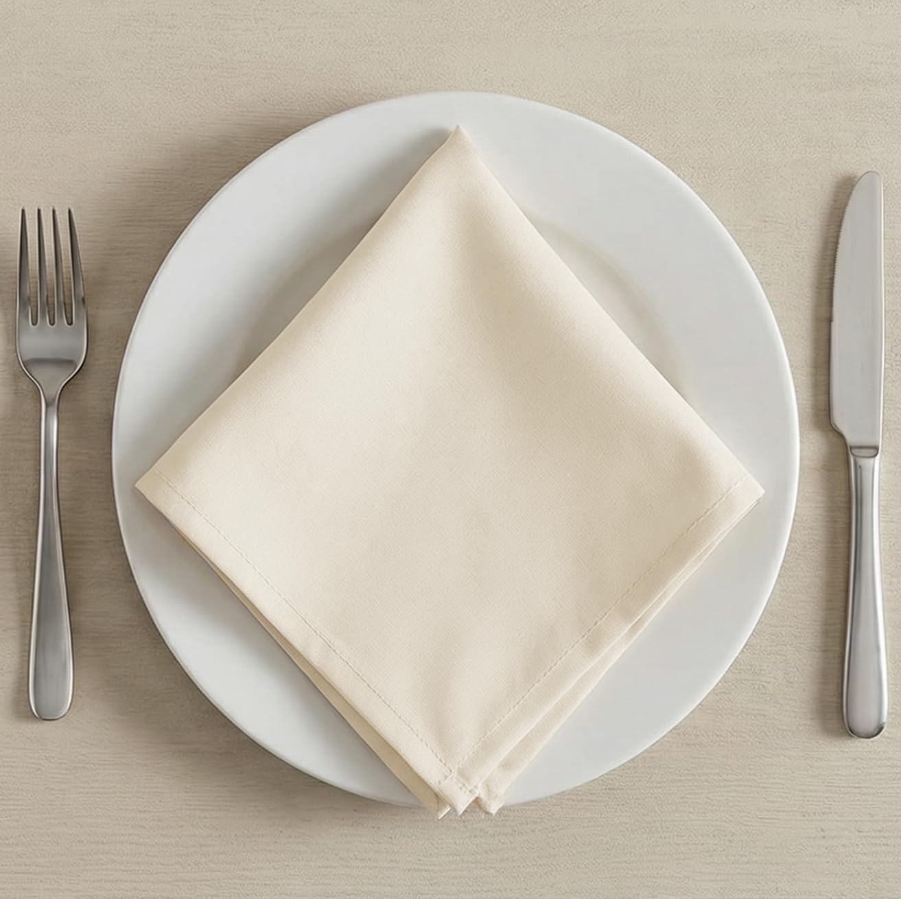 Palisa Almond Beige Polyester Cloth Dinner Napkins Pack of 12 | 18x18 Inch Reusable & Washable Table Linen Napkins for Everyday Use Wedding Parties Banquet & Hotel