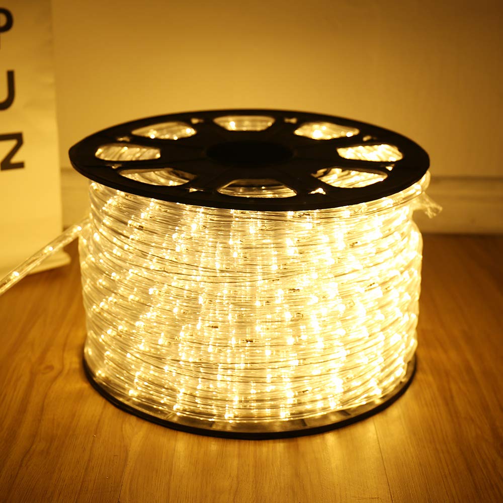 HuiZhen 100ft LED Rope Lights, 720Led Warm White Rope Lights for Outside, Connectable Rope Light, Indoor Outdoor Rope Lights Waterproof for Party, Wedding, Background, Trees, Pool, Eaves Decorations