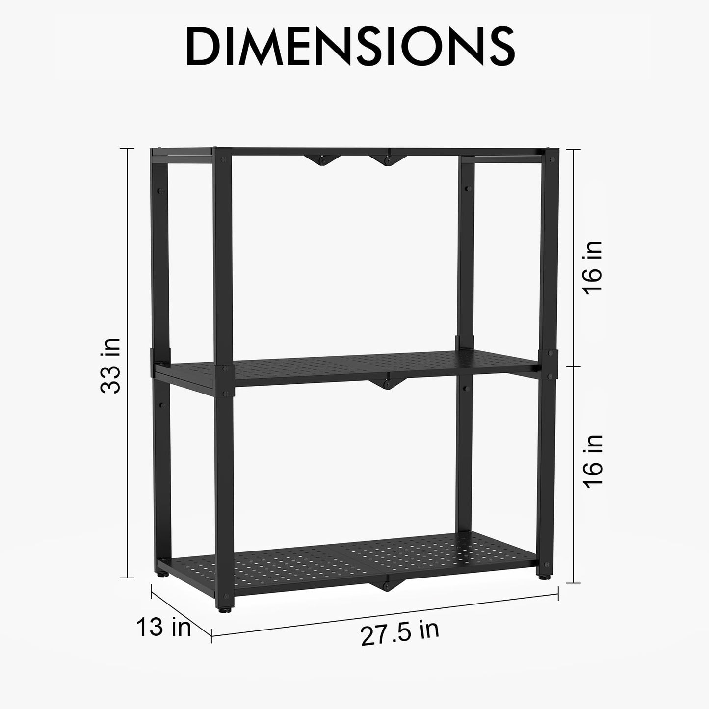 Hastatii 3-Shelf Storage Shelving Unit Metal Rack Heavy-Duty 28"x13.5"x33.5" for Garage, Kitchen and Bedroom Layers Increased Black