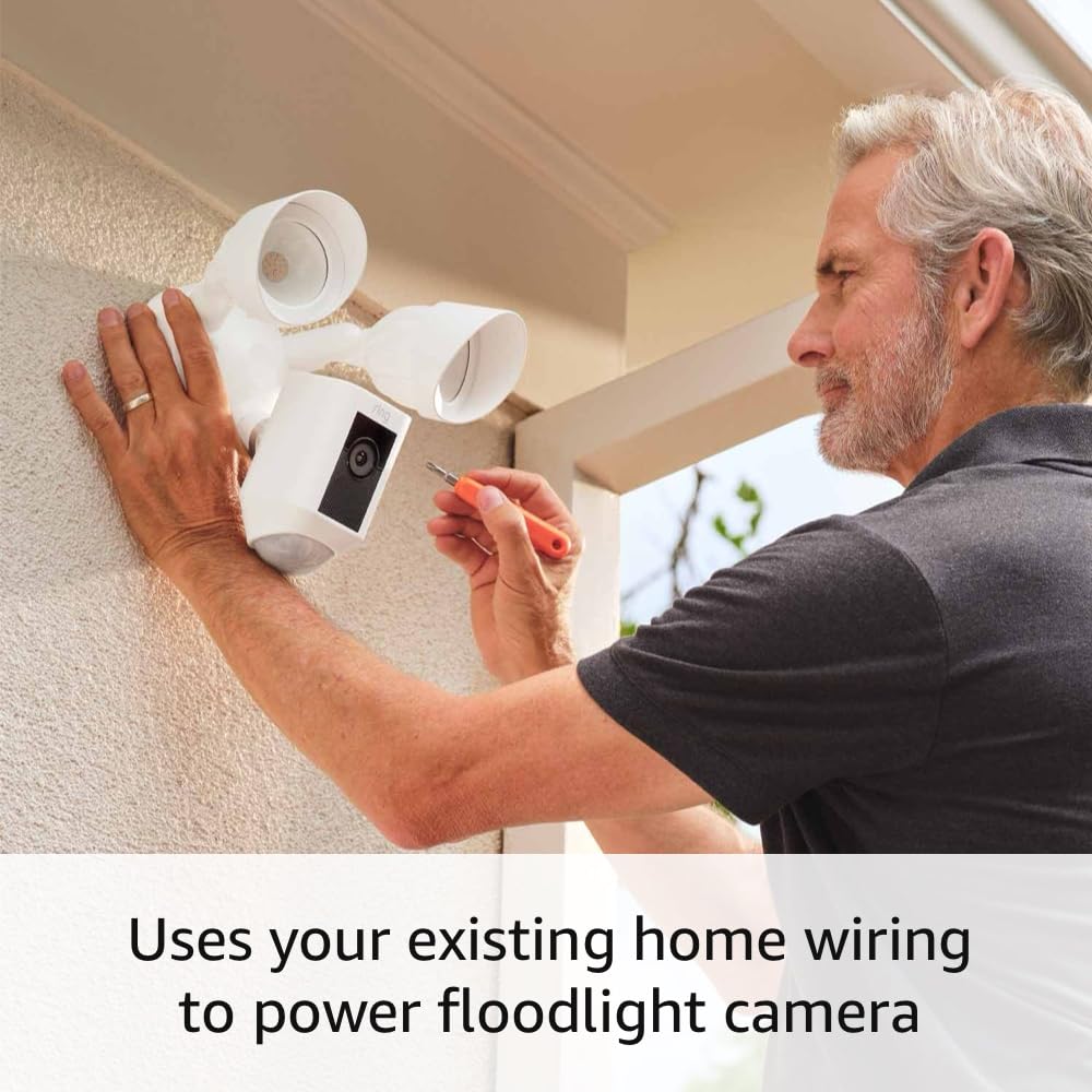 Ring Floodlight Cam Wired Plus (newest model), Outdoor home or business security with motion-activated 1080p HD video and floodlights, Black