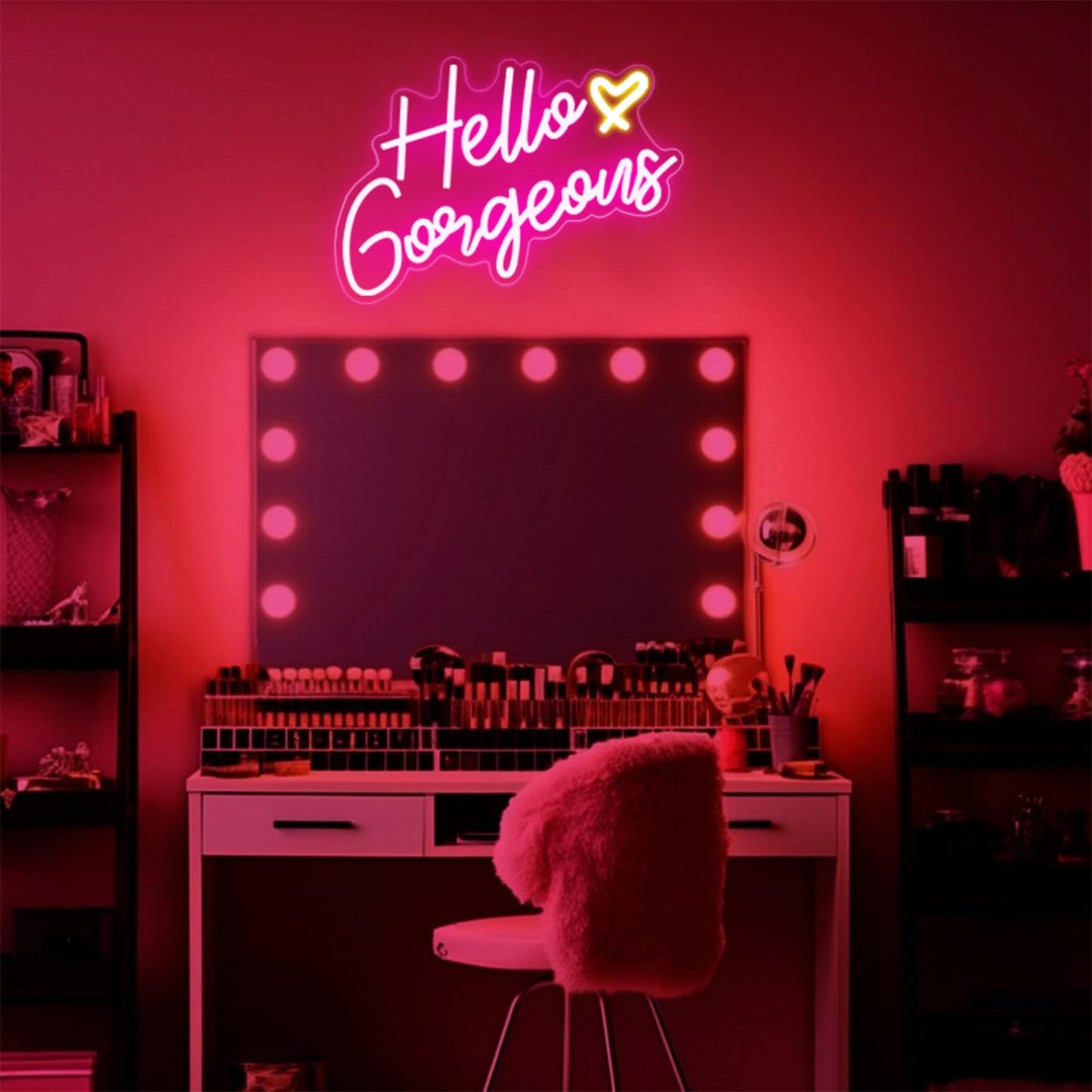 Hello Gorgeous Neon Sign Hello Beautiful Pink LED Neon Lights for Home Wedding Birthday Backdrop Bacelorette Party Wth Dimmable Switch(5V,16.5X10.6inches)
