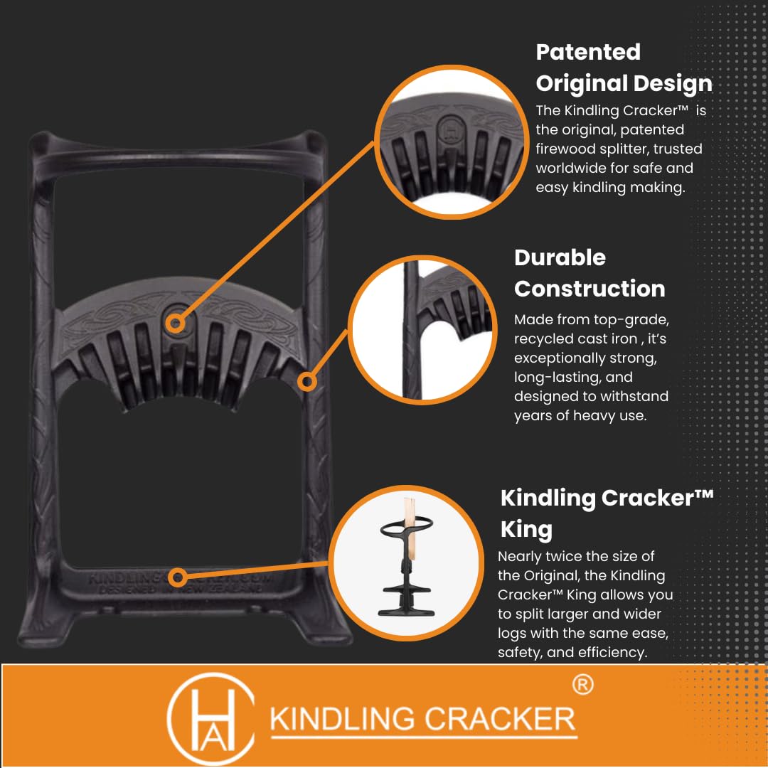 Kindling Cracker King XL Firewood Kindling Splitter – Extra-Large Cast Iron Wood Splitting Wedge, 9" Safety Ring, Extra Large 17" Height, No Axe Needed, Made in Australia