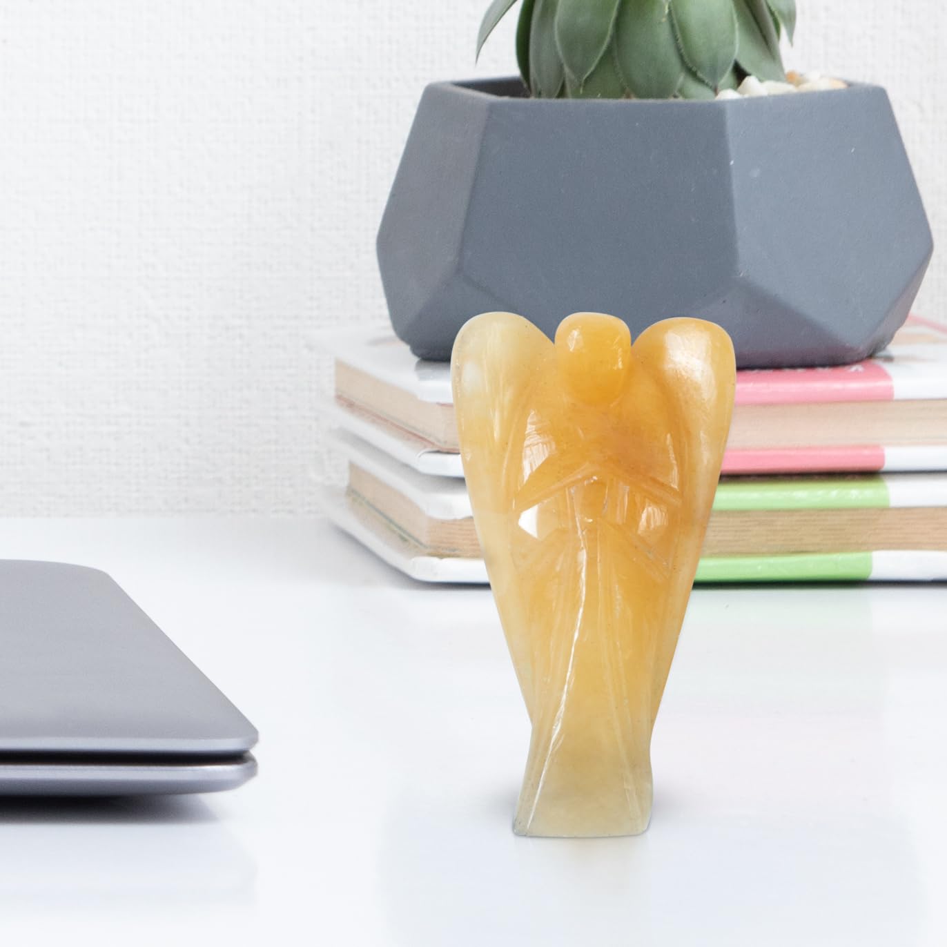"Yellow Aventurine Gemstone Pocket Angel Healing Figurine, Hand Carved Guardian Angel - Crystals for Positive Energy, Handmade Mini Statue for Love, Peace & Healing, Natural Gemstone Healing Figurine"