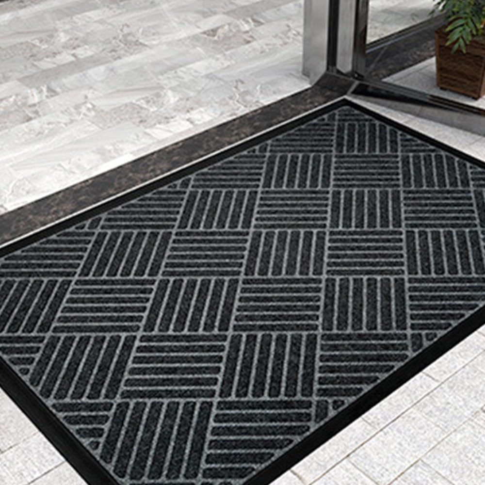 MATZEN Diamond Door Mat Indoor Outdoor Rug Floor, Front Entrance Entryway, Heavy Duty Low Profile Rubber Waterproof Garage Patio Porch Weatherproof, Non Slip Absorbent Dirt Trapping, 17x29, Red