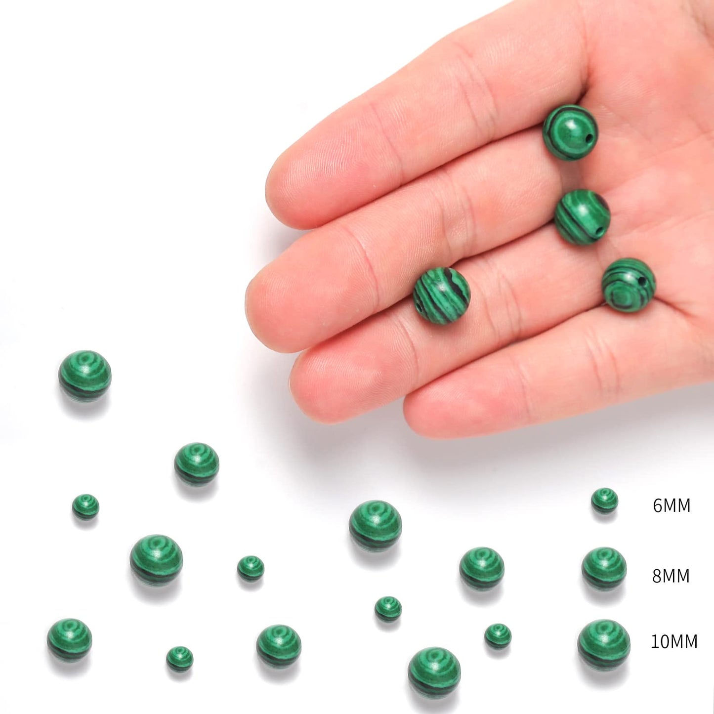 45pcs 8mm Malachite Loose Beads for Jewelry Making, Natural Semi Precious Beads Round Smooth Gemstone Spacer Beads Charms for Necklaces Bracelets