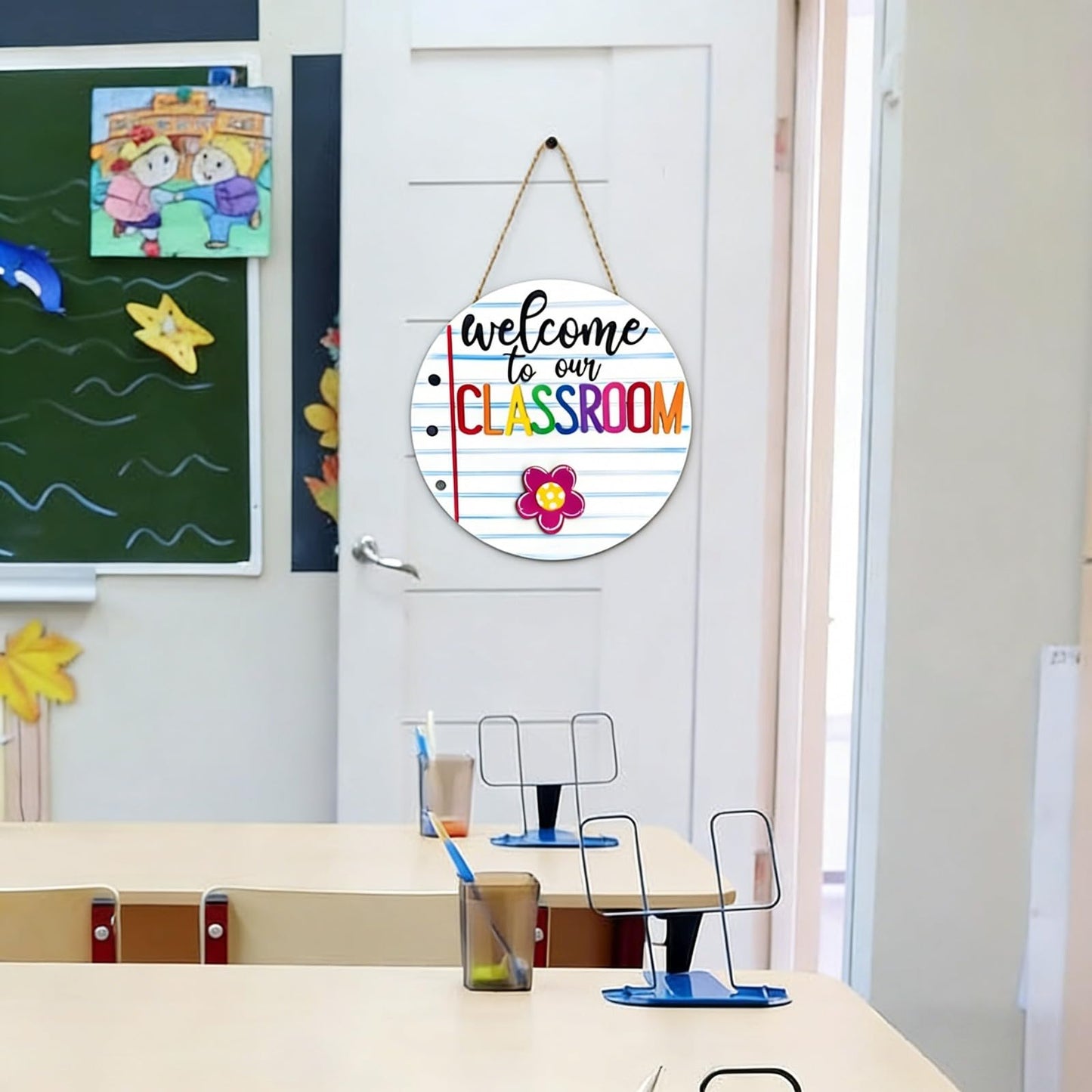Welcome to Classroom Front Door Decoration Sign, Seasonal Door Sign,- Interchangeable Wooden Plaque for Classroom/Home, DIY Wall Decor for Christmas Holidays & Back-to-School,13 Patterns