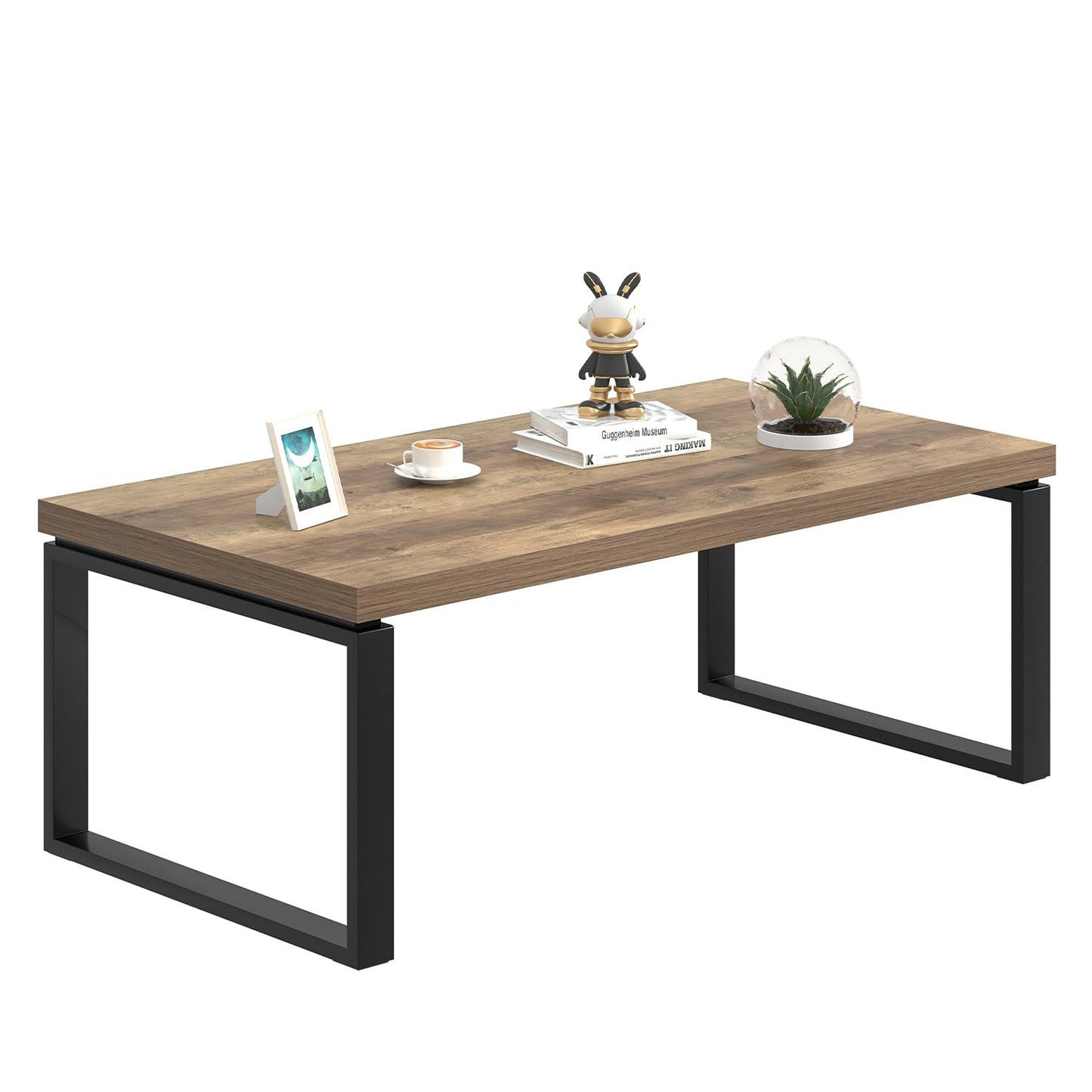 EXCEFUR Coffee Table, Modern Wood and Metal Living Room Table, Industrial Rectangle Center Table for Home Office, Rustic Oak, 47 Inch