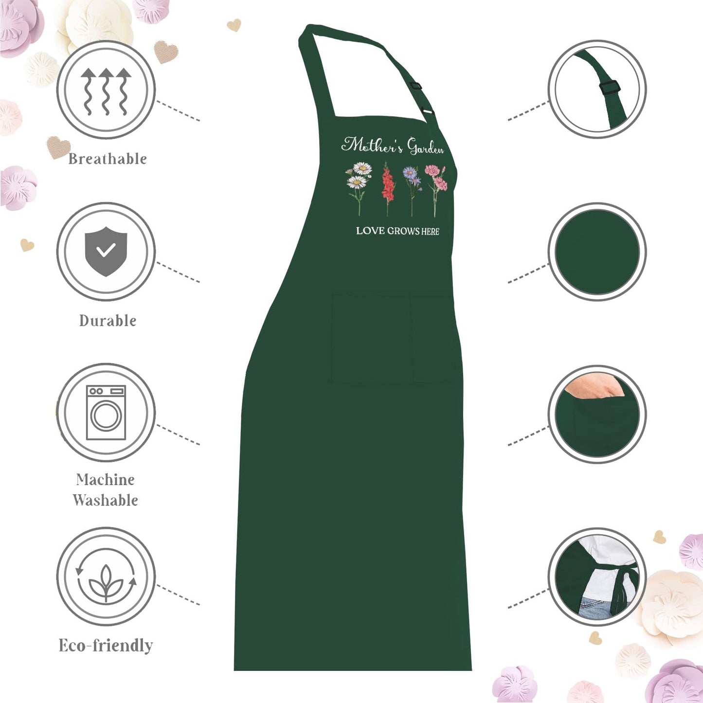Saukore Garden Aprons for Mom Wife, Gardening Gifts for Gardeners, Waterproof Kitchen Apron for Cooking Baking, Birthday Mothers Day Apron Gifts for Mom from Daughter Son