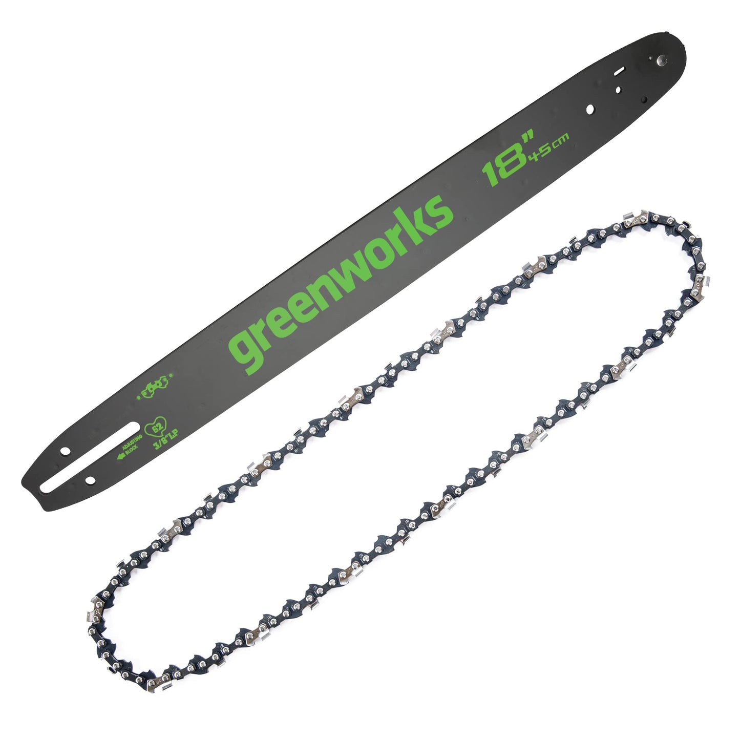 Greenworks 18" Chainsaw Bar and Chain Combo, 3/8" Pitch, 0.05" Gauge, 62 Drive Links, Genuine Greenworks Replacement Part
