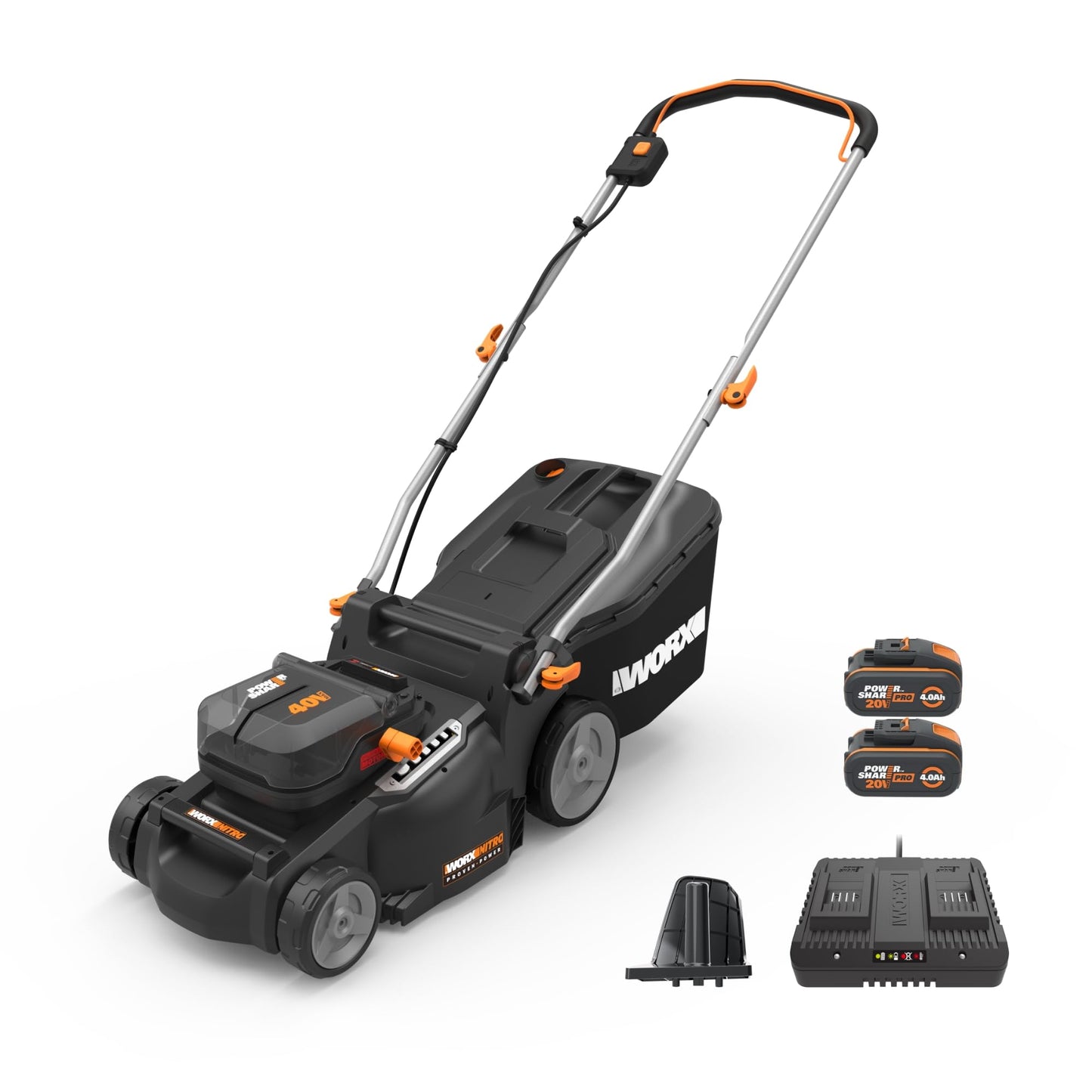 WORX Nitro 16" Cordless Lawn Mower, 2 in 1 Electric Mower with with Brushless Motor, Lightweight Push Lawn Mower for 1/4 Acre, 2 Batteries & Charger Included, WG737