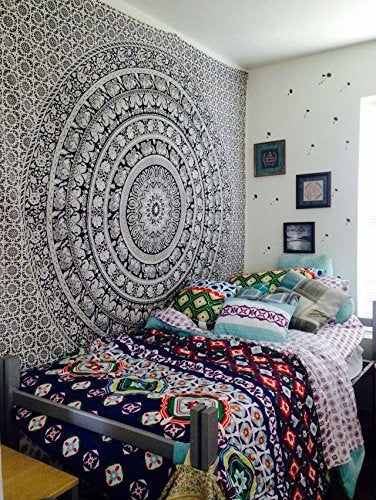 The Boho Street - Exclusive Twin Black and White Elephant Tapestry, Beautiful Indian Wall Art, Perfect Valentine Gift, Hippie Wall Hanging, Bohemian Bedspread