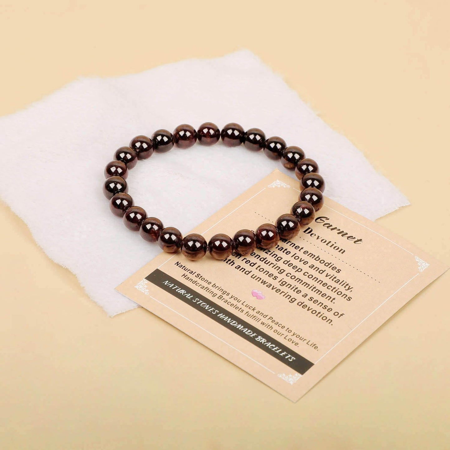 AD Beads Handmade Gemstone Stretch Elastic Bracelet Crystal Healing Reiki Nature's Beauty and Spiritual Essence Unisex (8mm, Garnet (Devotion))