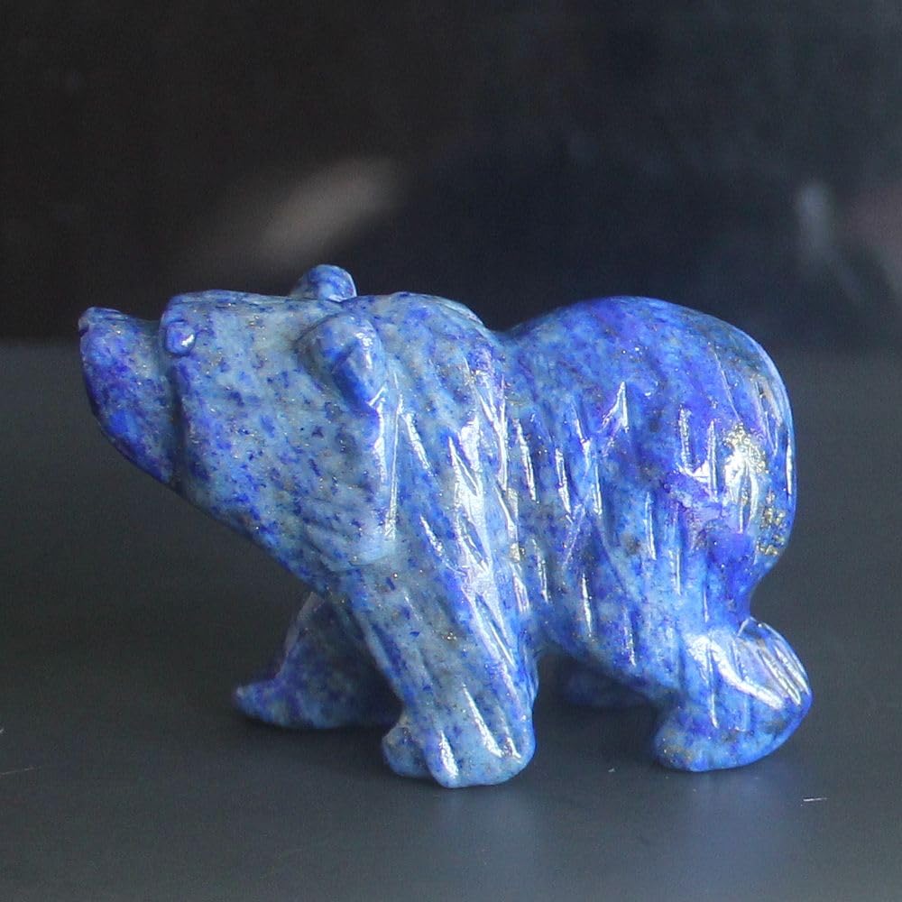 HLbshi Hand Carved Gemstone Lapis Lazuli Crystal Bear Figurine Animal Statue Carving Office Home Decor Collections 2'' (Natural Lapis)