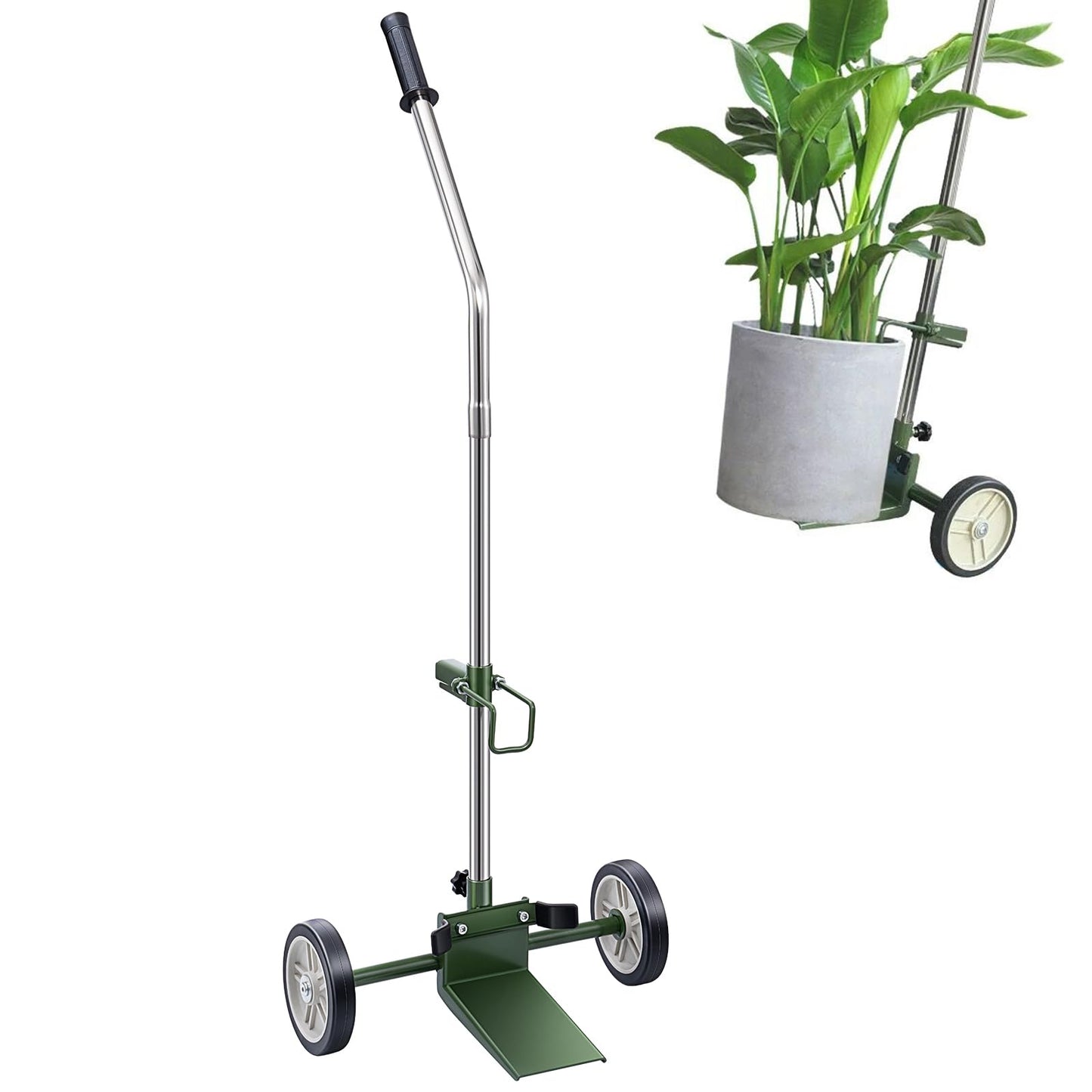 Hxgexin Heavy Duty Plant Mover with Wheels, Adjustable Pot Lifter Dolly for Large Potted Plants, Flat-Free Rubber Wheels, Ergonomic No-Lift Design, Steel Base, 220 LBS Capacity