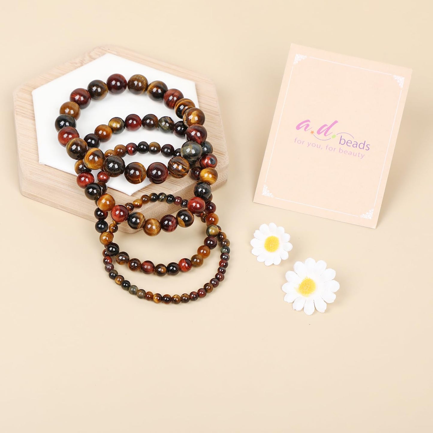 AD Beads Handmade Gemstone Stretch Elastic Bracelet Crystal Healing Reiki Nature's Beauty and Spiritual Essence Unisex (8mm, Multicolor Tiger's Eye (Ignite Creativity))