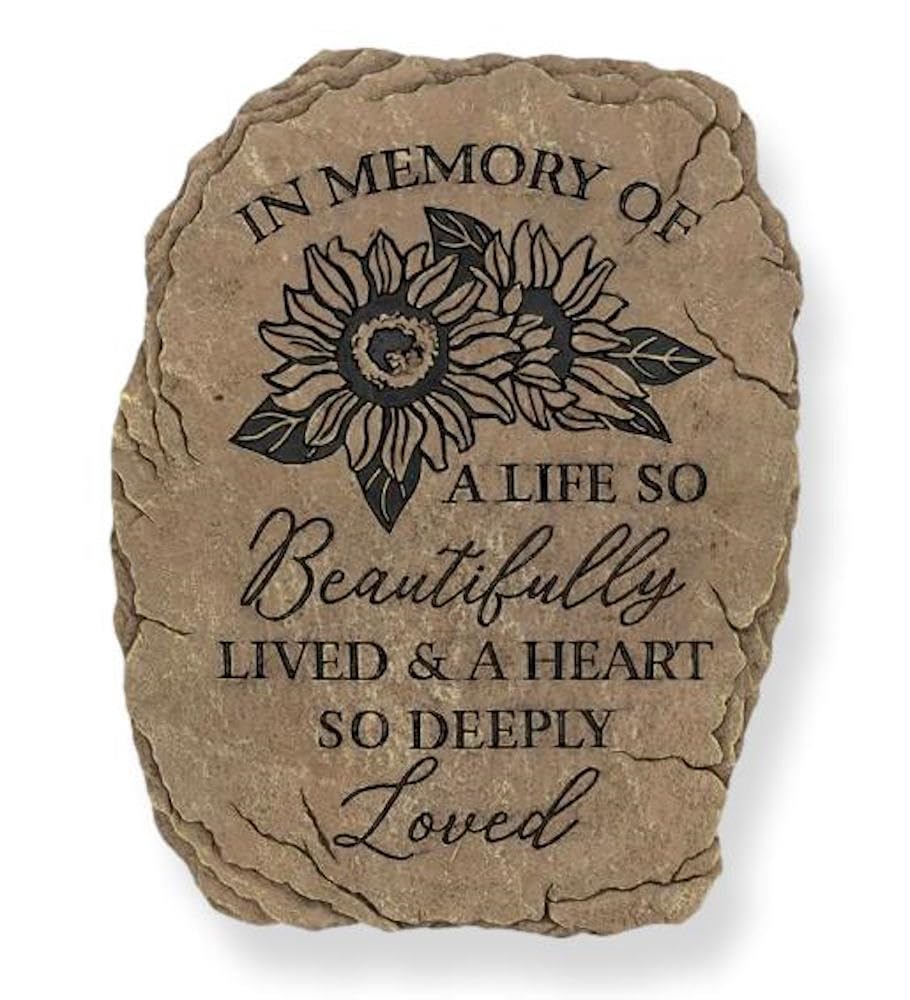 Carson 10.5" Memorial Garden Stone - Floral Tribute Stepping Stone for Garden -Outdoor Memorial Garden Marker -Sympathy Gift for Grieving - Remembrance Stone