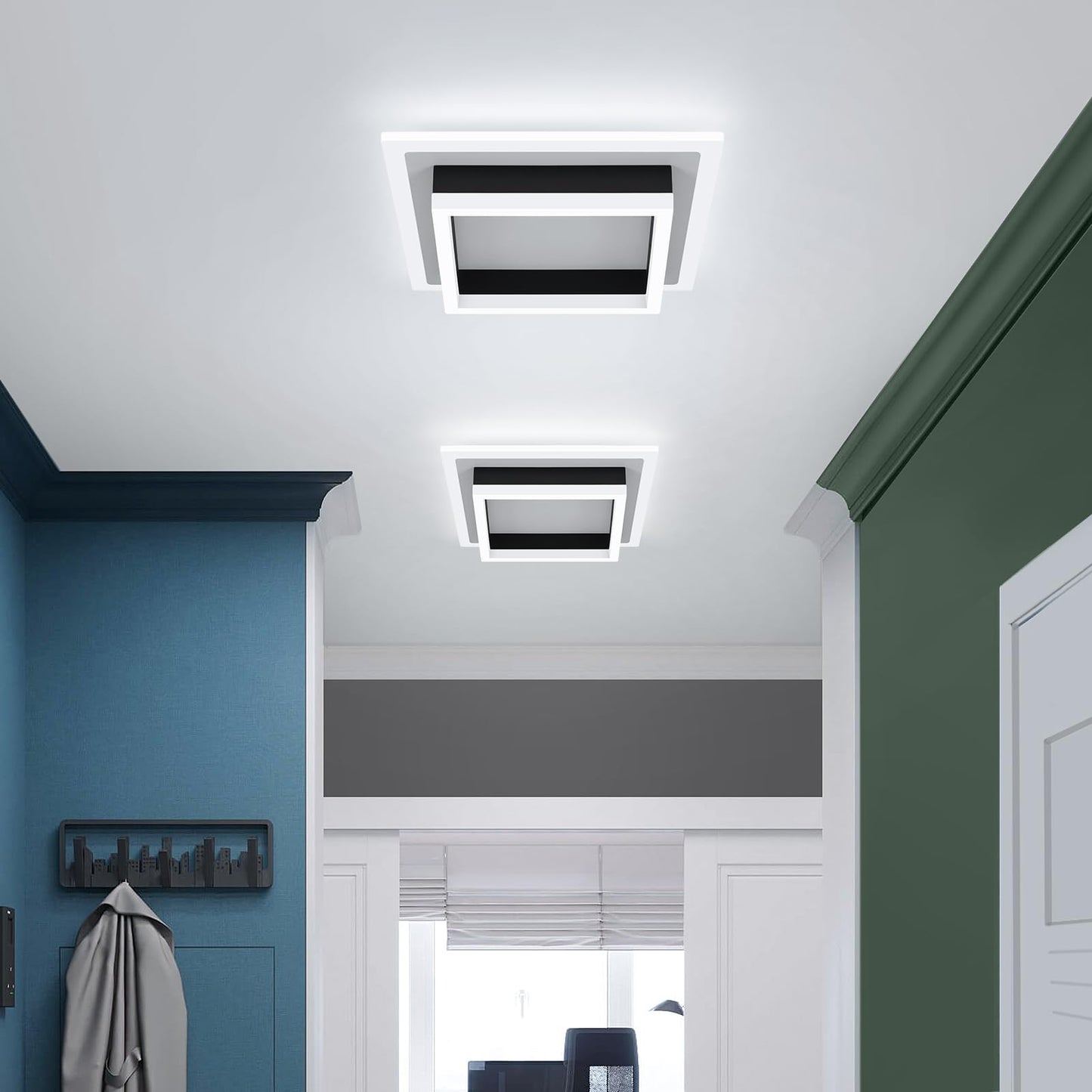 EIDISUNY 32W Modern LED Ceiling Light, Small Flush Mount Light Fixture, 6500K Cold White Ceiling Lamp, Square Hallway Lighting Fixtures for Living Room Bedroom Bathroom Kitchen (White, Cold White)