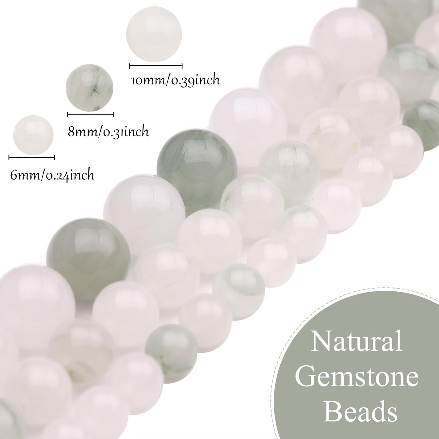 6mm Natural Stone Beads 65pcs White Jade Jasper Polished Round Smooth Crystal Loose Gemstone Beads for Jewelry Making DIY Bracelet Necklace Earring Crafts Supplies