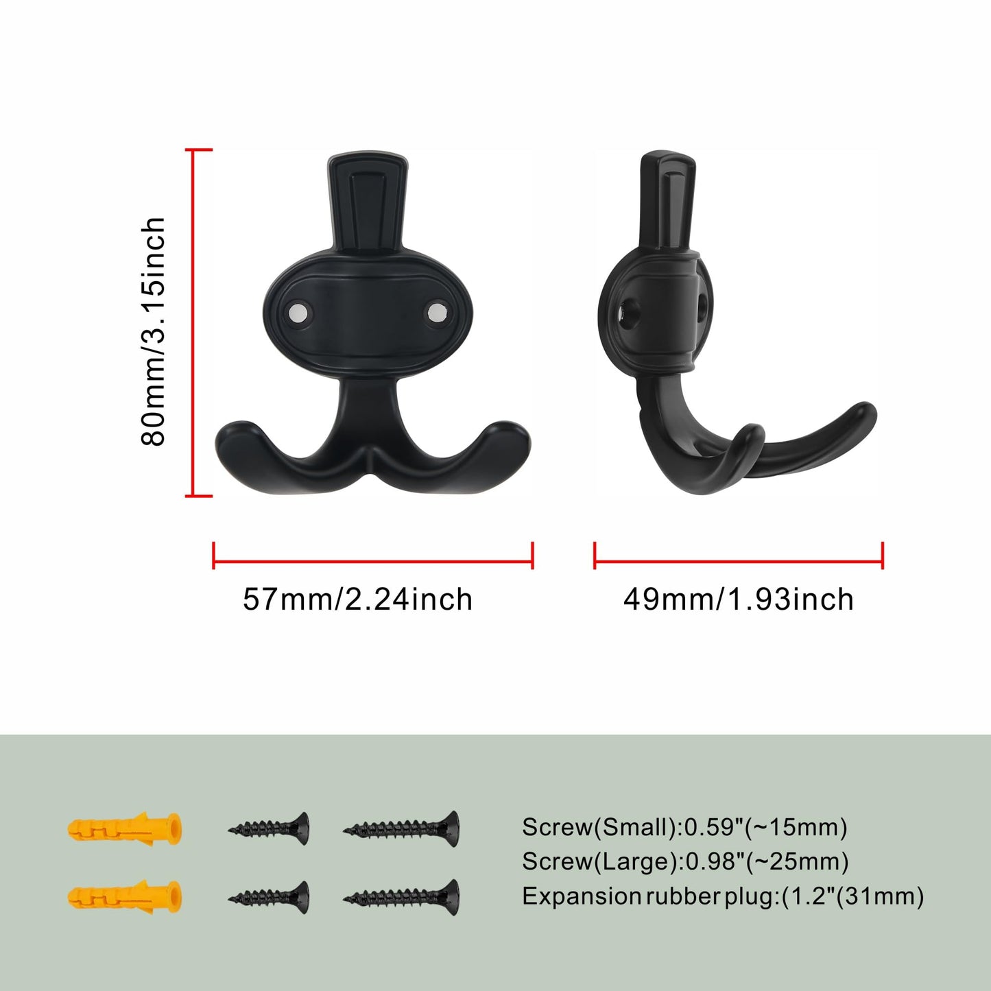 TUNNY 5 Pack Coat Hooks - Matte Black Coat Hooks,Heavy Duty Hooks-wall Hook for Hanging Towel,Purse, Robe, Backpack, Jacket, Clothes - for Bathroom,Dorm, Closet, Kitchen