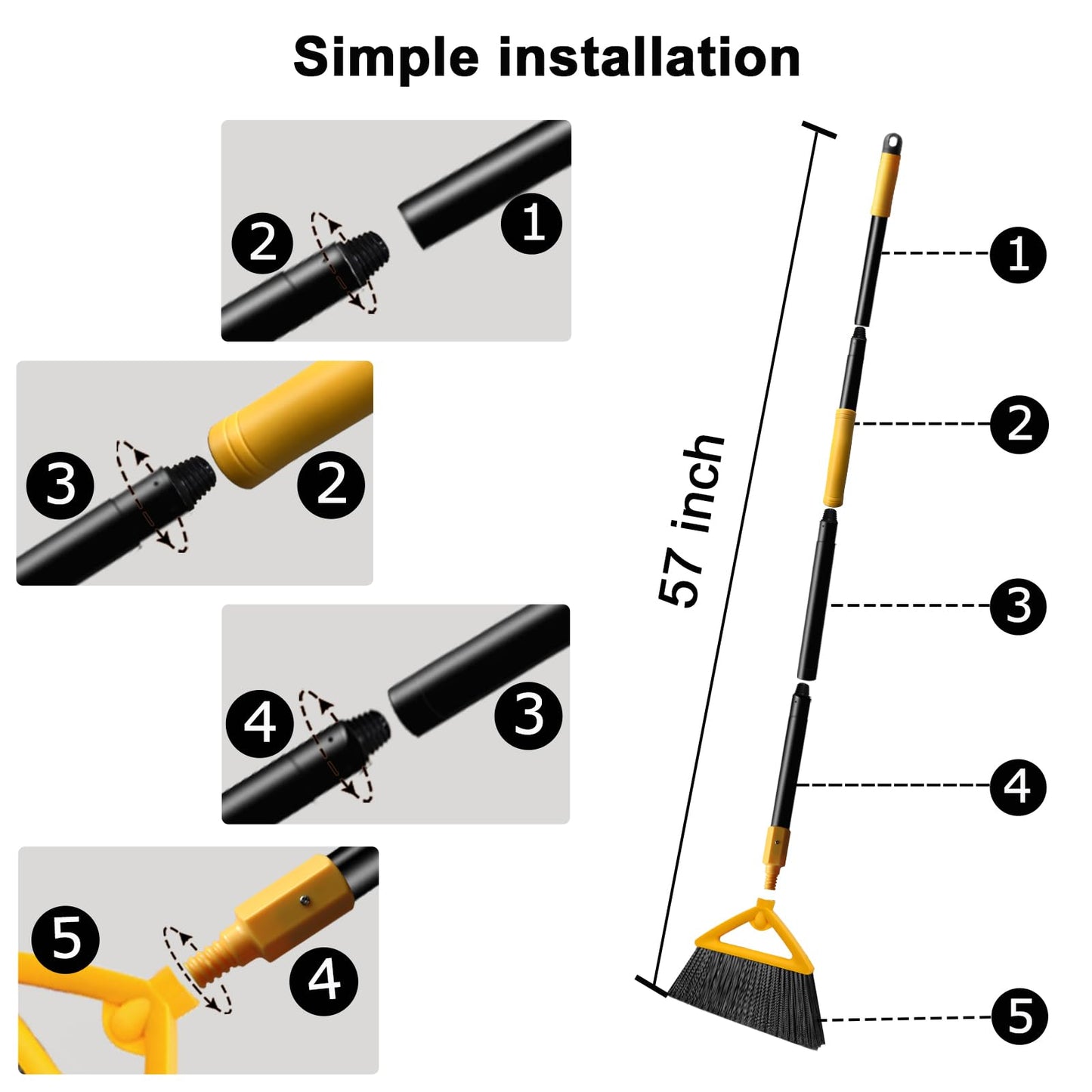 SZJYHQY Heavy Duty Angle Broom 3 Pack - Yellow Broom for Outdoor & Indoor, Garage, Driveway, Sidewalk, Kitchen & More, Long Handle