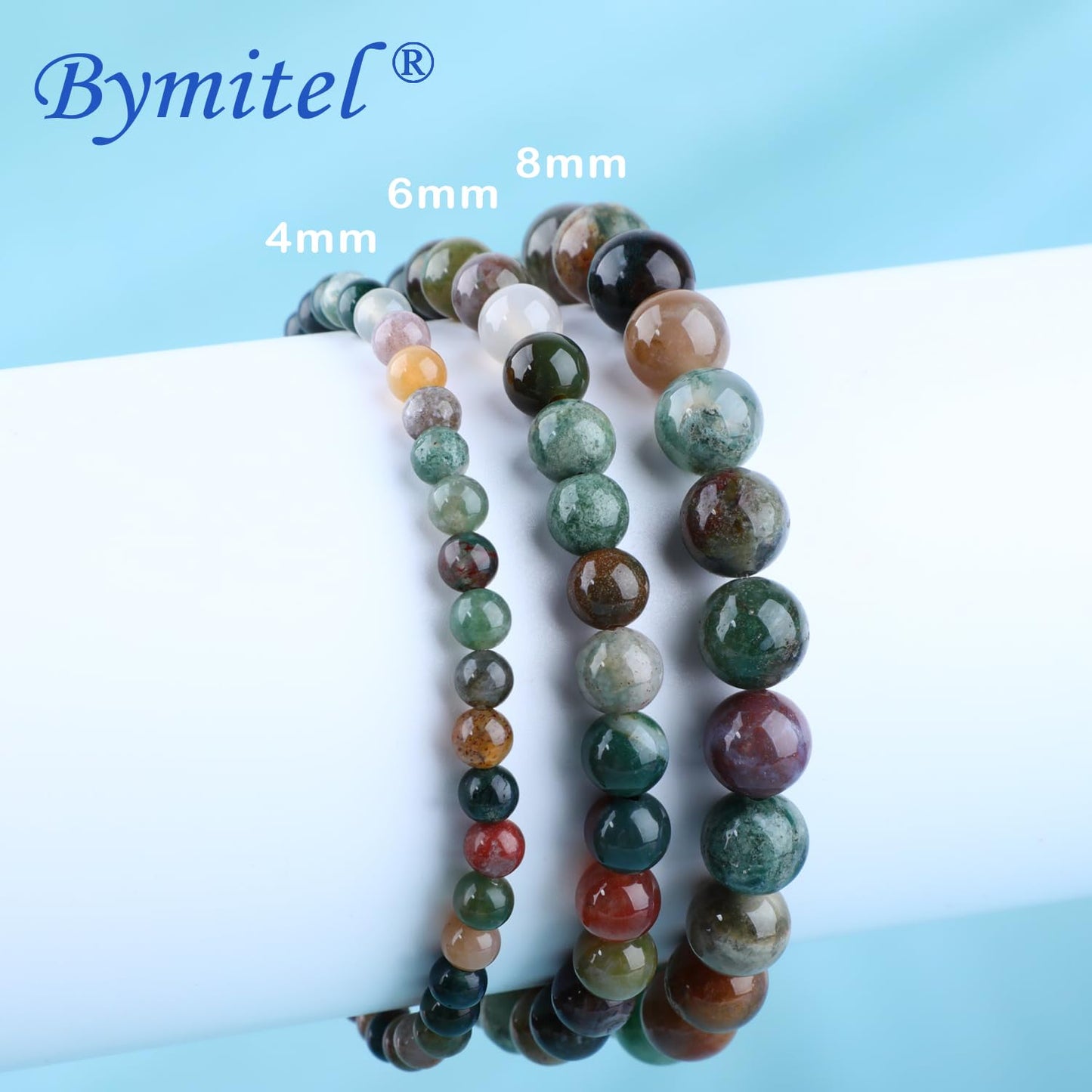 Bymitel 8mm Indian Agate - Handmade Reiki Gemstone Stretch Bracelet, Natural Beauty & Spiritual Essence, Crystal Healing for Unisex Adults