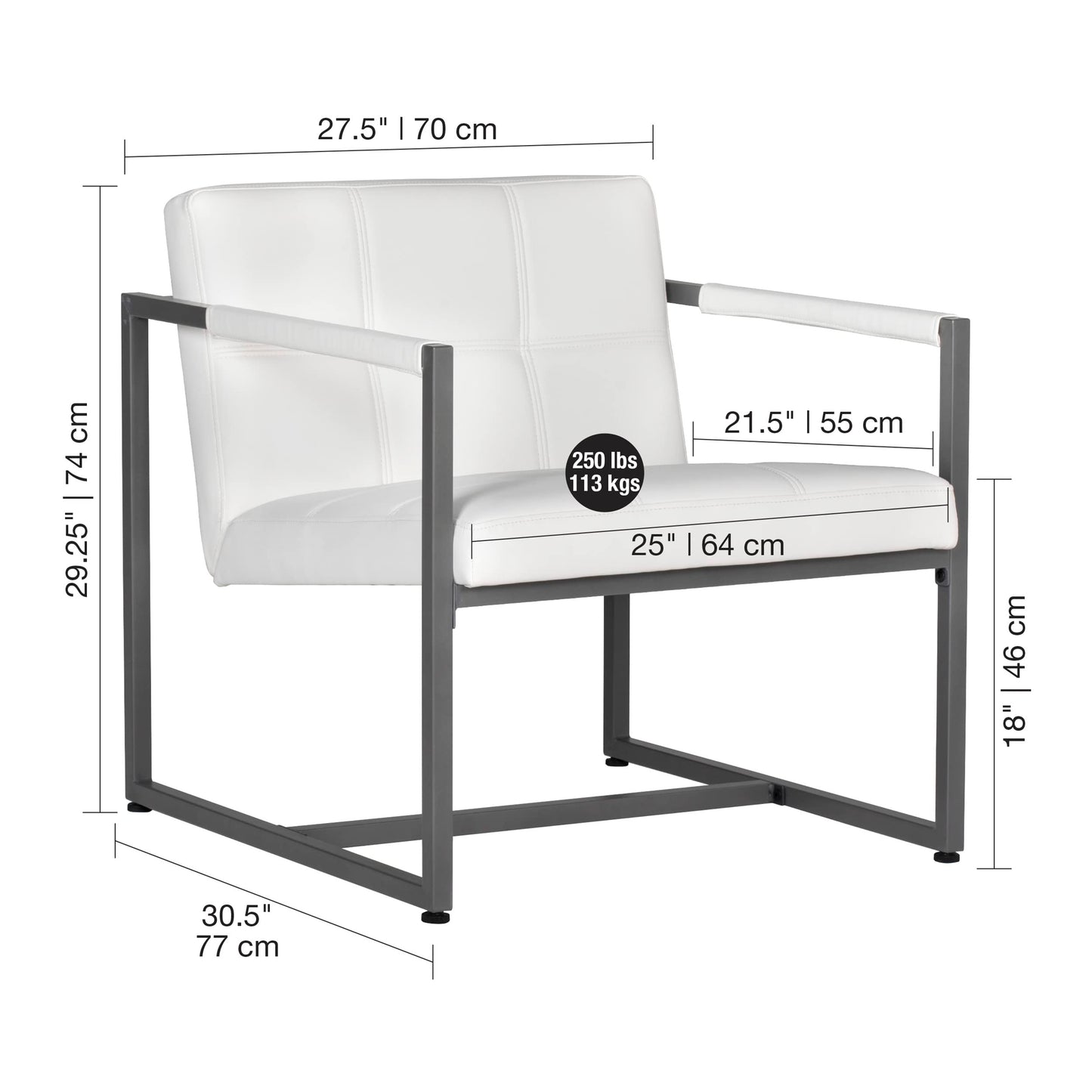 Studio Designs Home Modern Accent Chair Camber Mid-Century, Pewter Grey Metal Frame & White Bonded Leather