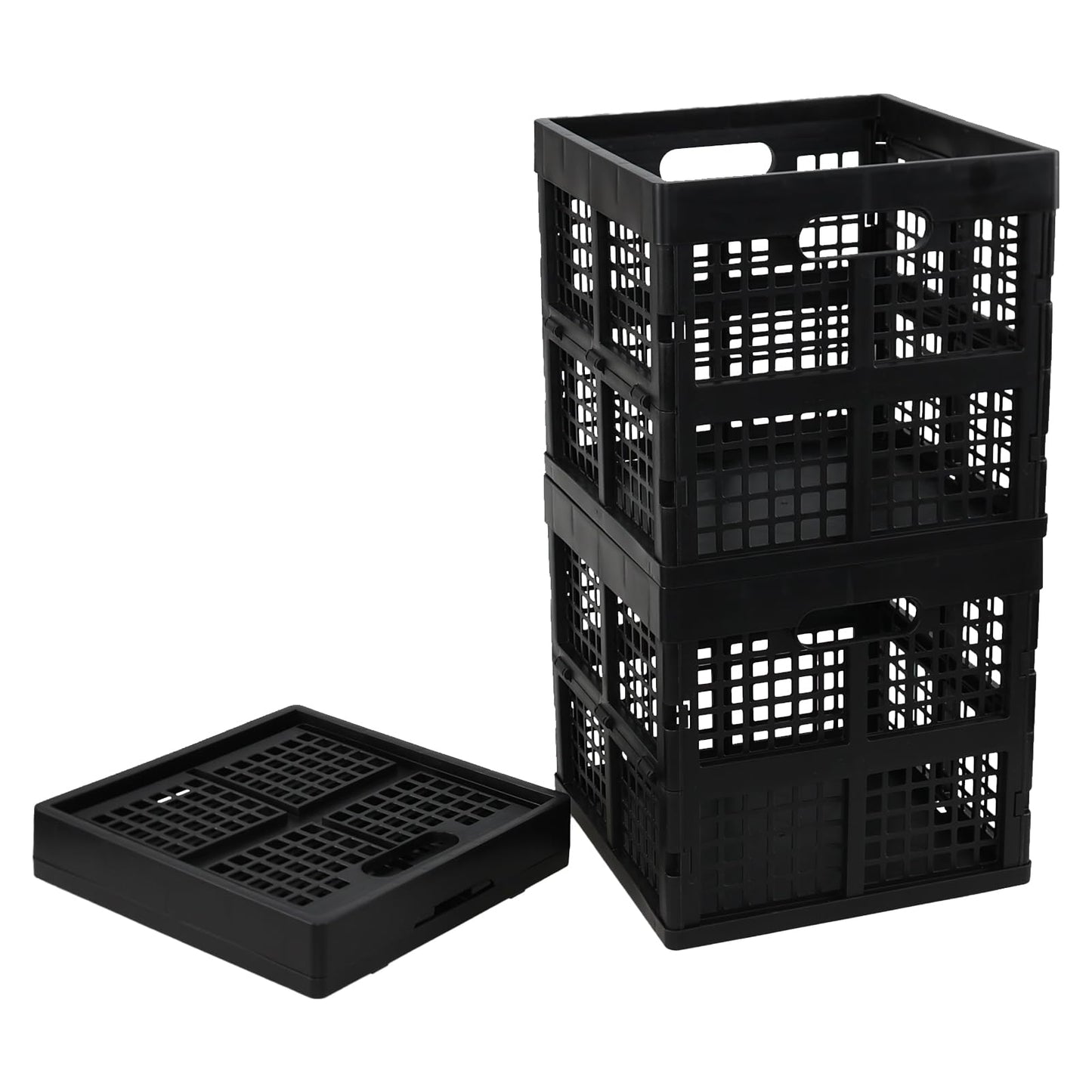 Utiao 18 L Collapsible Storage Crates, Square Plastic Crates, Black, 3 Pack