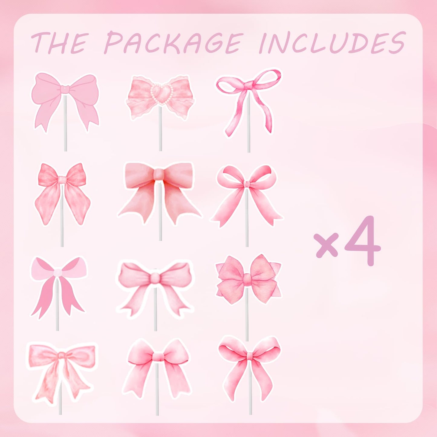 24PCS Coquette Bow Cupcake Toppers, Pink Bow Coquette Birthday Cake Decorations for Bachelorette Bridal Engagement Wedding Girl Baby Shower Bow Theme Party Decor