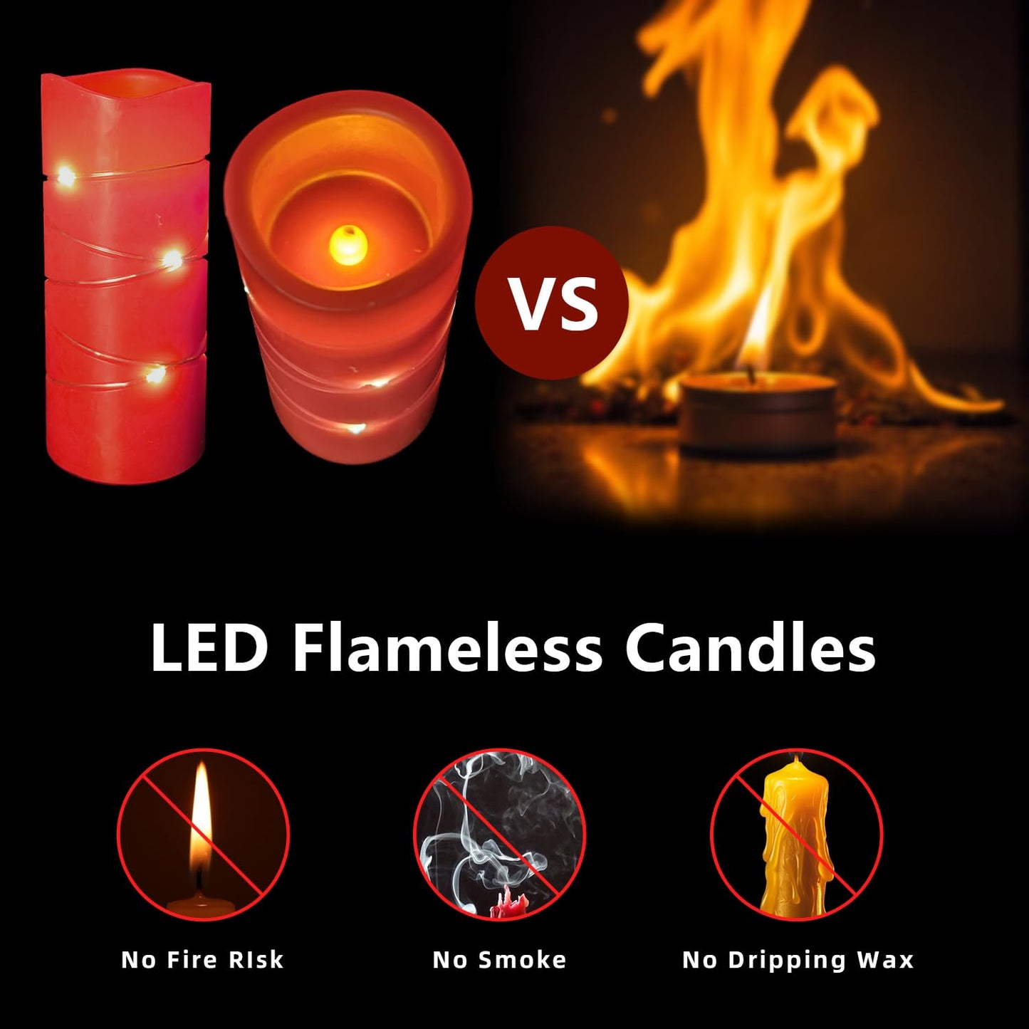 Pierty Red Real Wax Flameless Candles, 9-Piece Set with 2 Remote Controls, Featuring Realistic LED Lighting Effects. Ideal for Home Decor and Holiday use. Battery-Powered.