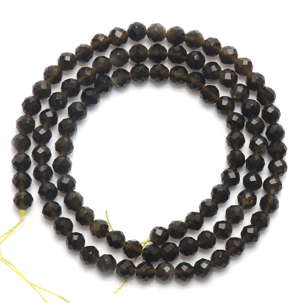 Song Xi 120pcs 3mm Natural Gold Obsidian Gemstone Beads Faceted Round Loose Stone Beads for Jewelry Making