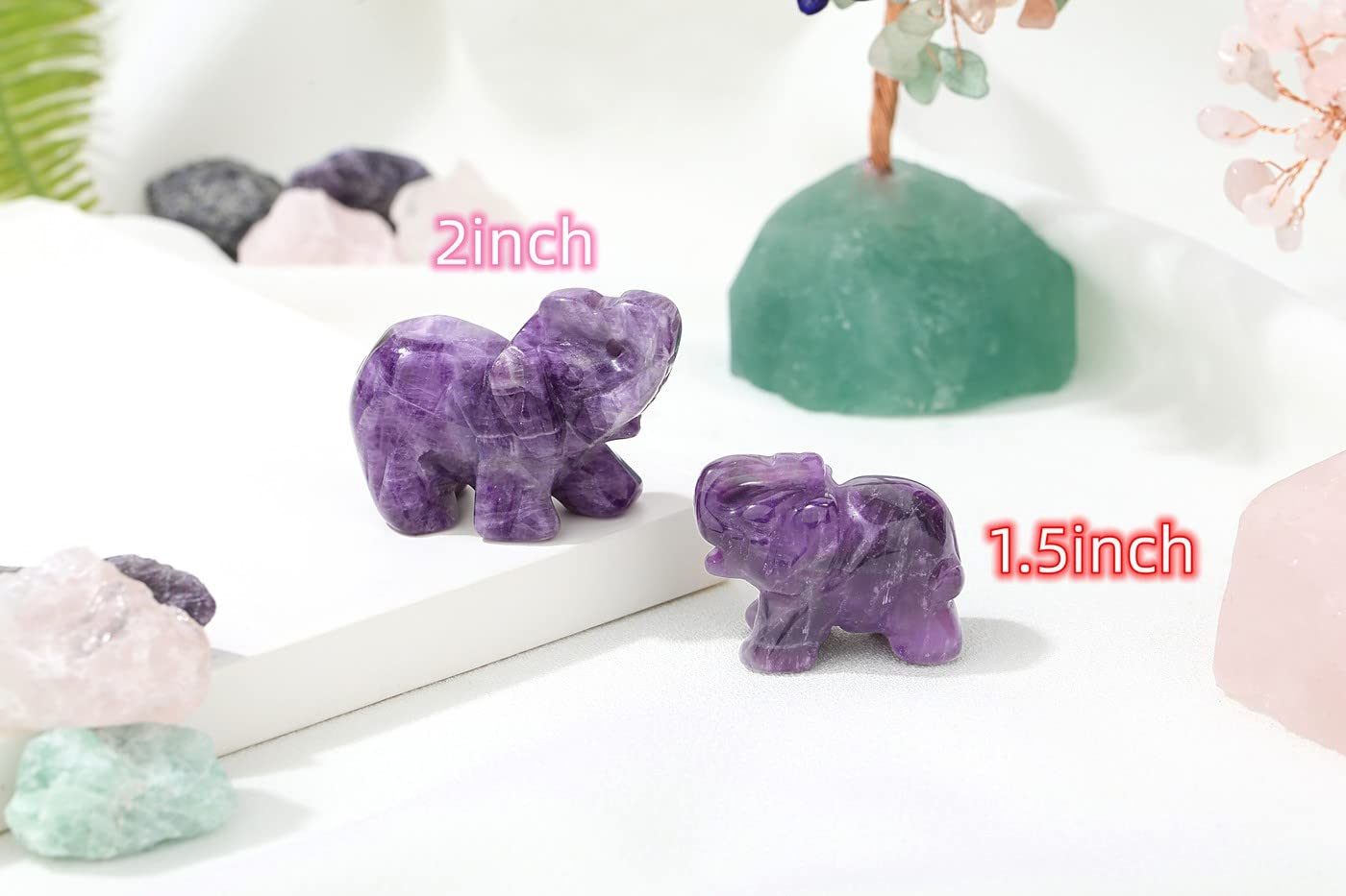 2" Amethyst Elephant Decor Natural Healing Crystal Stones Polished Hand-Carved Gemstone Big Cute Hippie Sculpture Statue Figurines Energy Purple Home Room Office Desk Decoration Gifts for Women Men