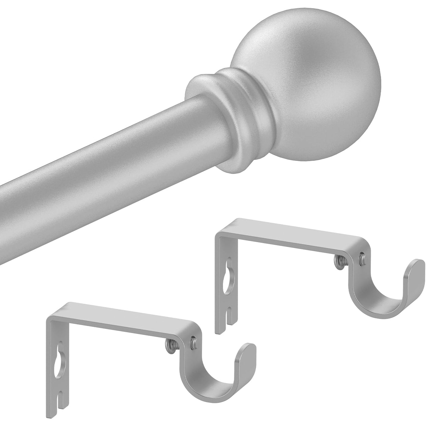 Authandis Silver Curtain Rods for Windows with Brackets,5/8 Inch Diameter Small Window Curtain Rod Adjustable 32 to 48 Inches,Easy Install Drapery Rods,Gray