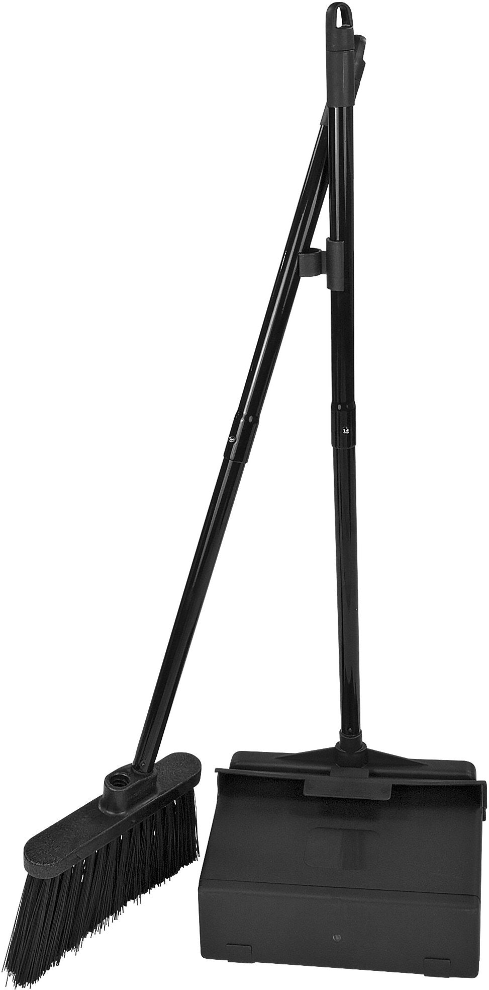 Carlisle FoodService Products Duo-Pan Upright Dust Pan and Broom Set, Essential Cleaning Tools for Home and Commercial Use, 36" Handle, 1 Count, Black