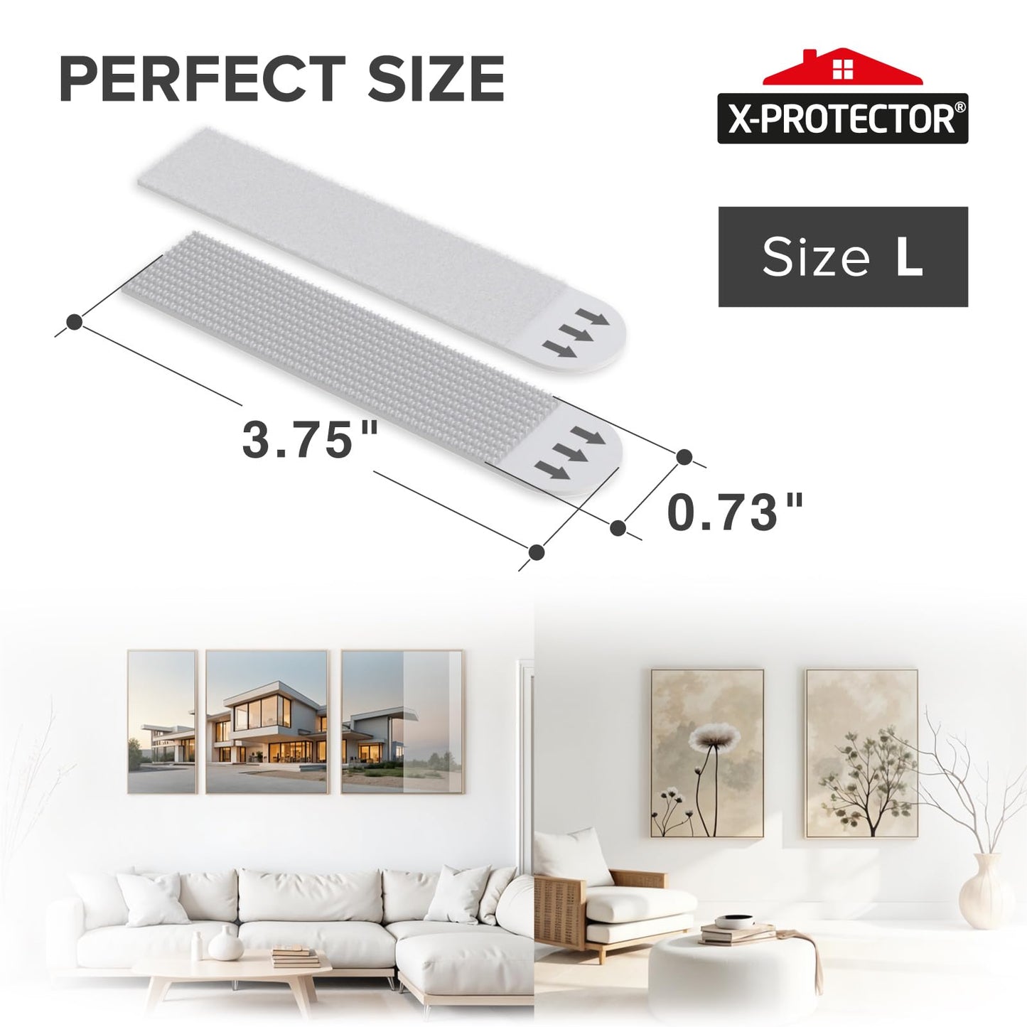 X-Protector Picture Hanging Strips - 20 Pairs Damage Free Picture Hangers - Self Adhesive Hangers Without Nails - Heavy Duty Wall Hanging Strips - Wall Sticky for Hanging Up to 20 LBS (Size L)