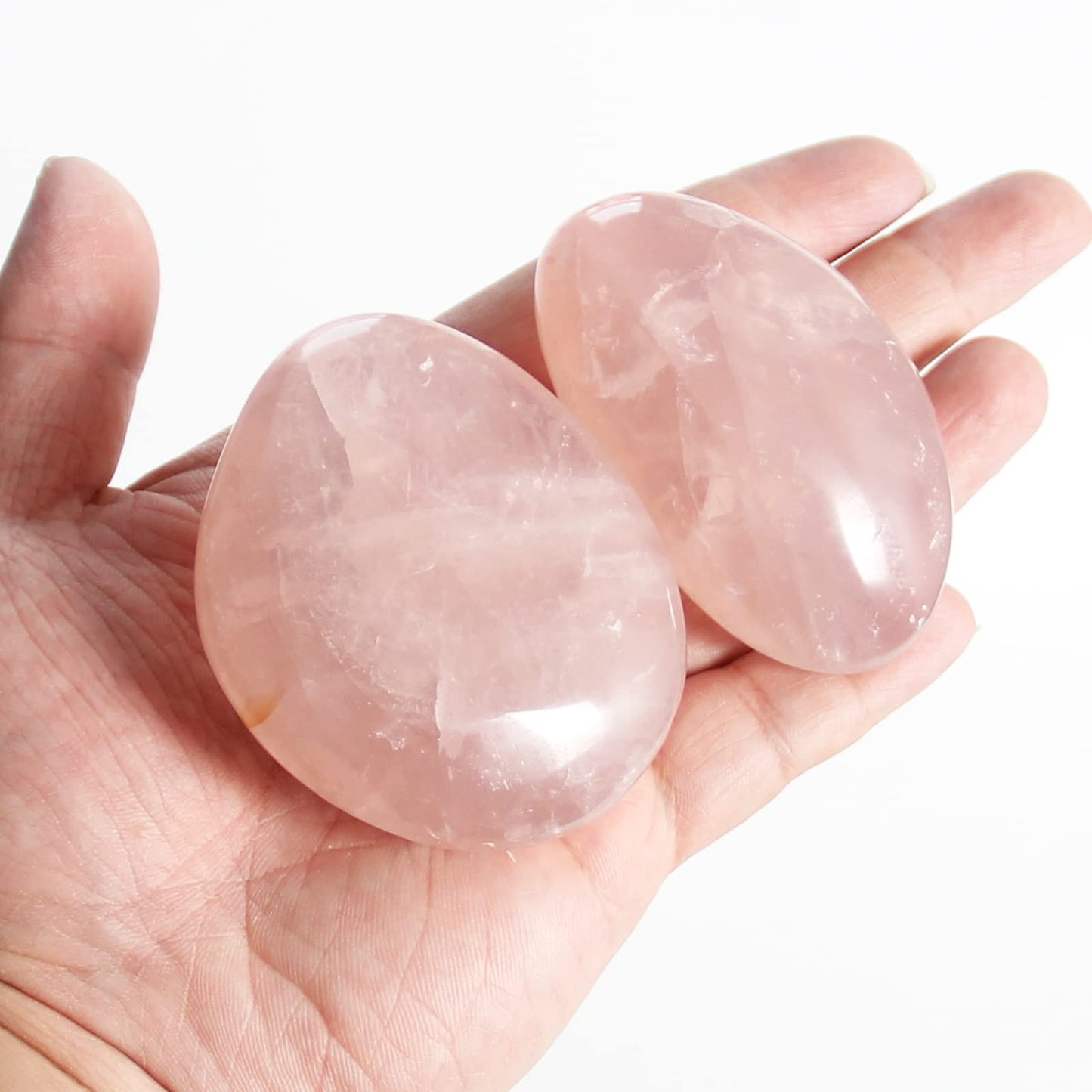Orientrea Rose Quartz Palm Stone-2 Pcs Rose Quartz Pocket Energy Stone, Smooth Healing Crystal Worry Stone