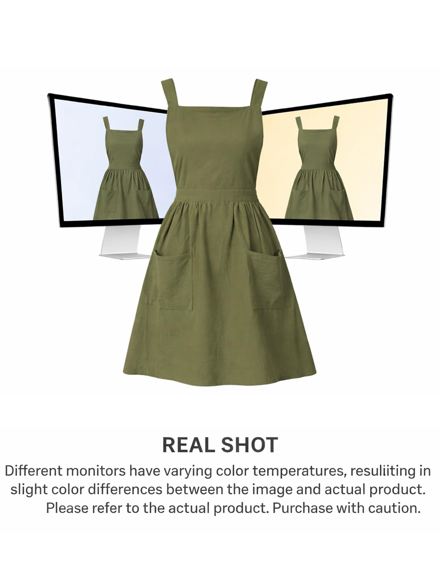 Pinknoke Cotton Linen Pinafore Apron Dress for Women with Pockets Cute Art Chef Aprons for Kitchen Baking Gardening Painting (Olive Green)