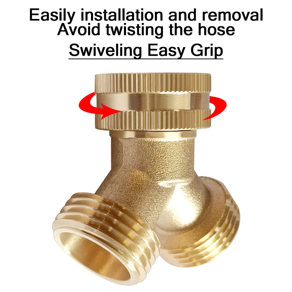 Joywayus 2PCS Brass 3/4" GHT Garden Hose Splitter Body Backyard 2 Way Y Shaped Swivel Connector Threaded Pipe Fitting Coupler Adapter with Washer