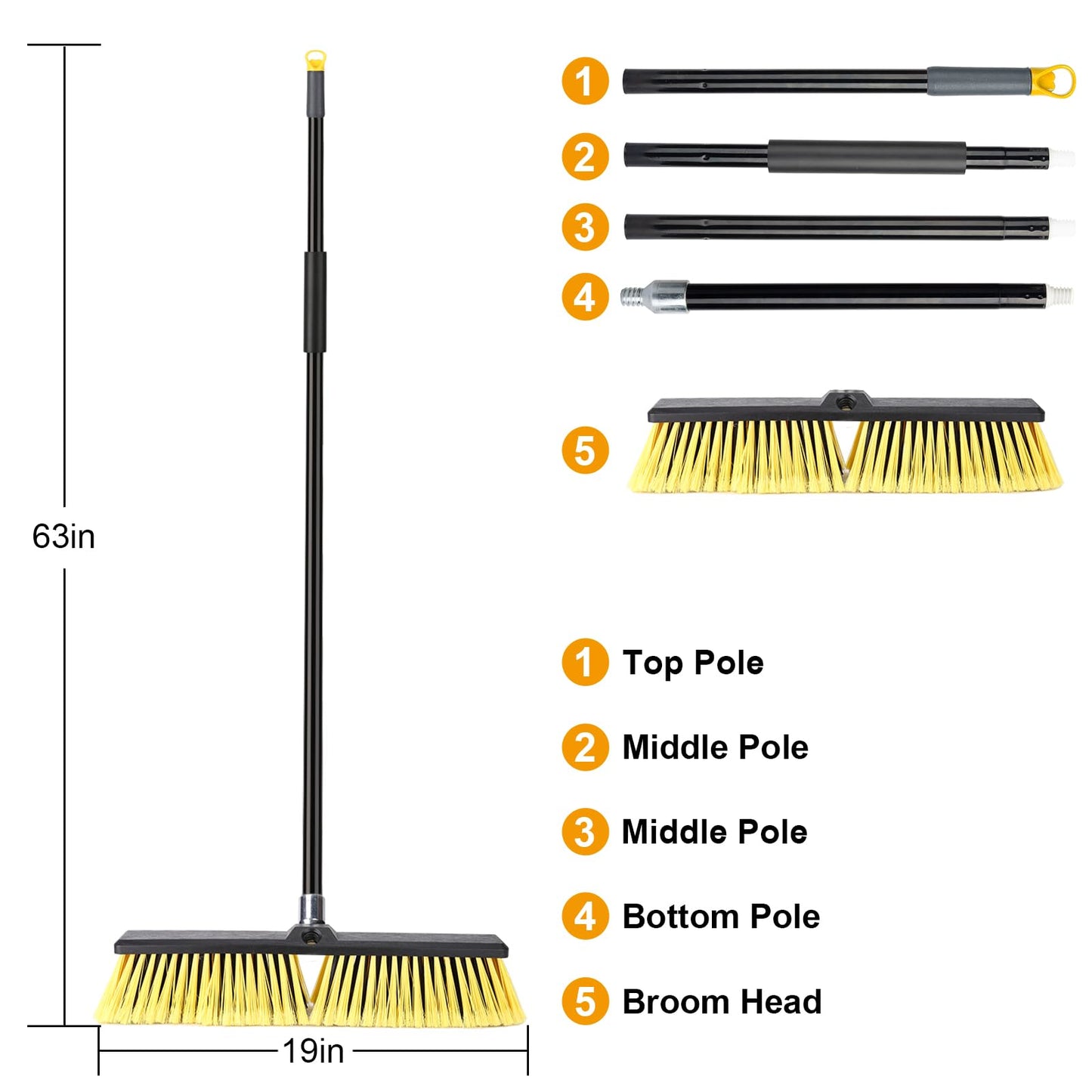 KeFanta 18 Inches Push Broom Outdoor- Heavy Duty Broom with 63" Long Handle for Deck Driveway Garage Yard Patio Warehouse Concrete Floor Cleaning